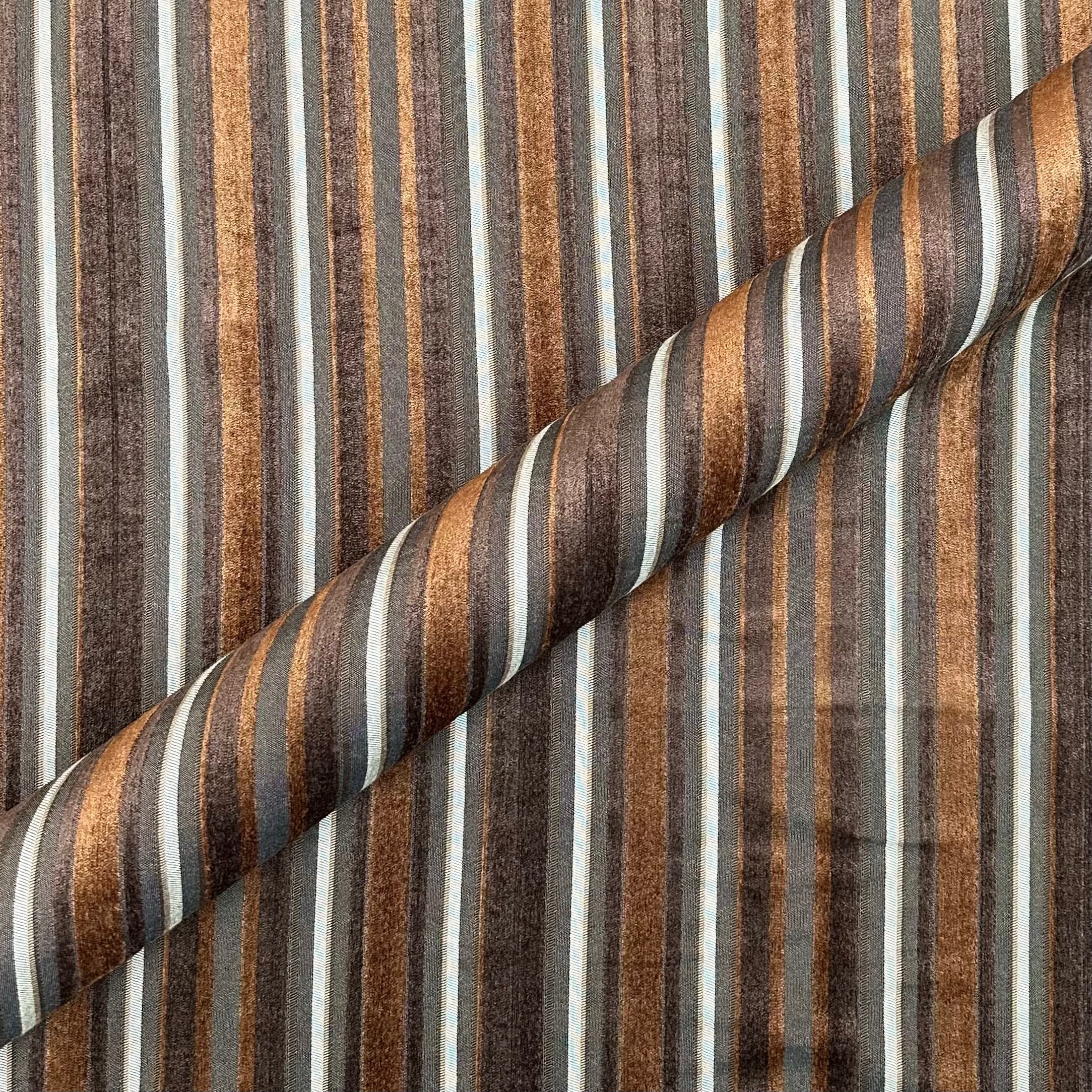 Levarek Brown Stripe traditional Upholstery Fabric 54"