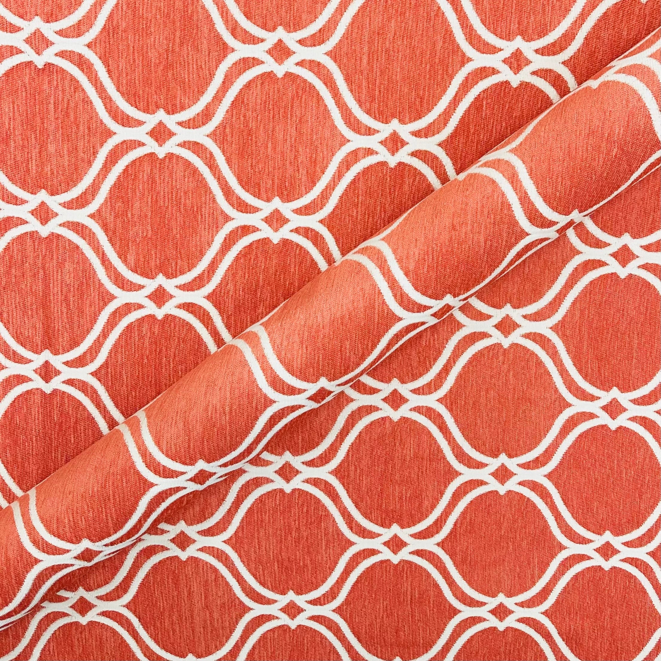 Maderia Orange/White Traditional Chenille Upholstery Fabric 58"