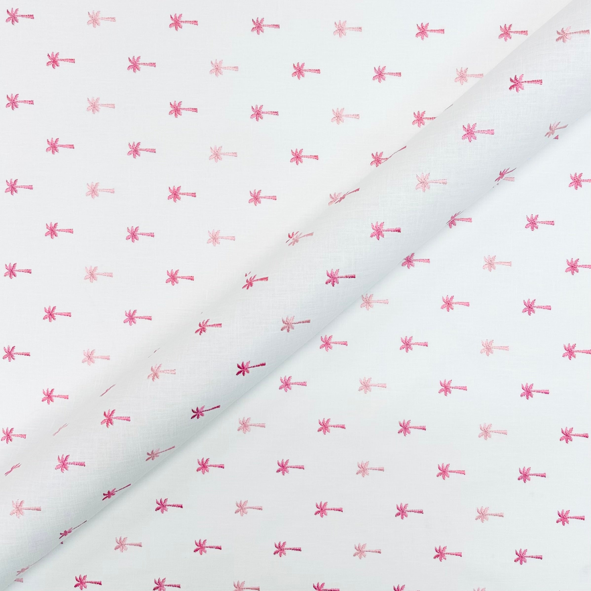 Pink and White Tropical Palm Fabric 55"
