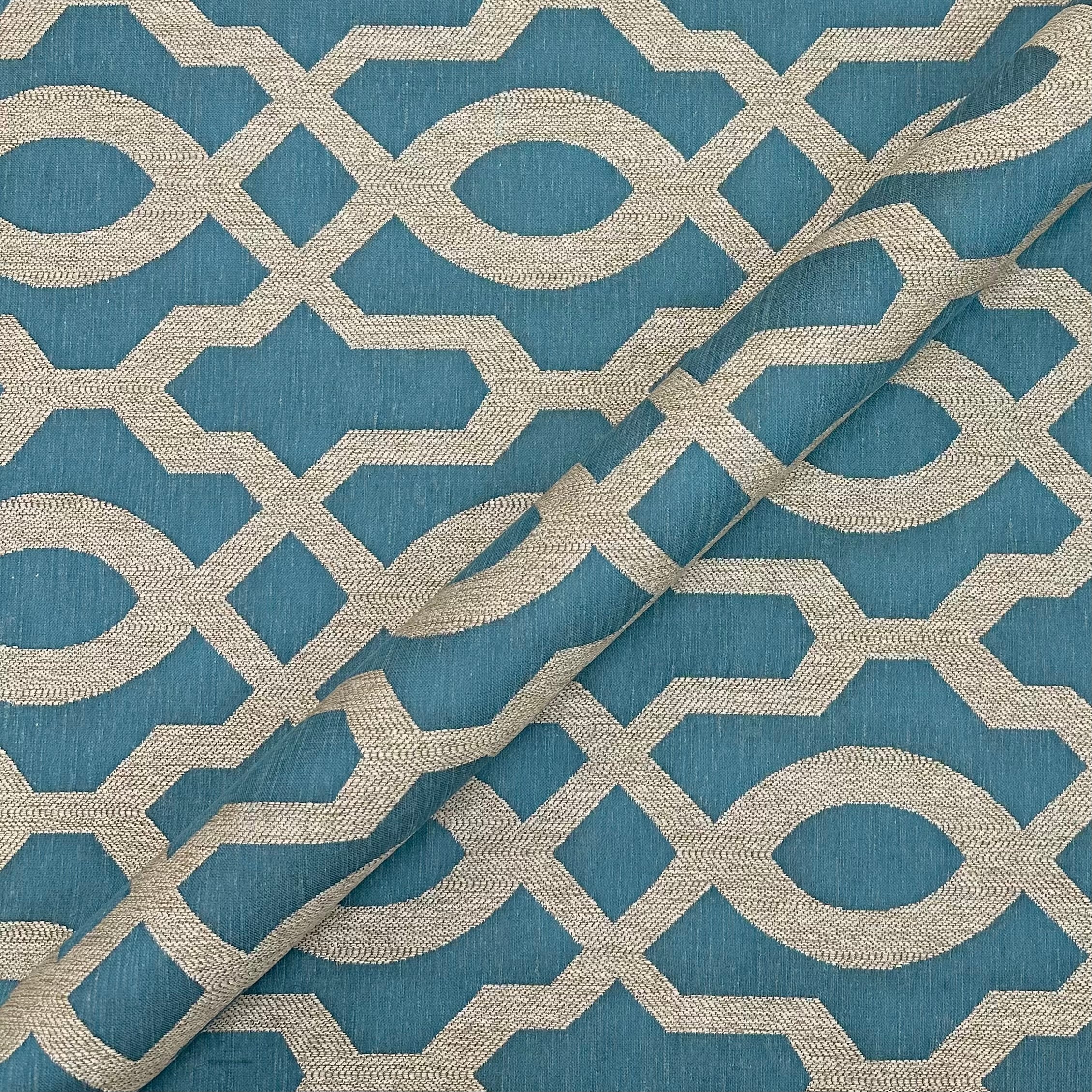 Aristo Azure & Tan Contemporary Upholstery Fabric 56"