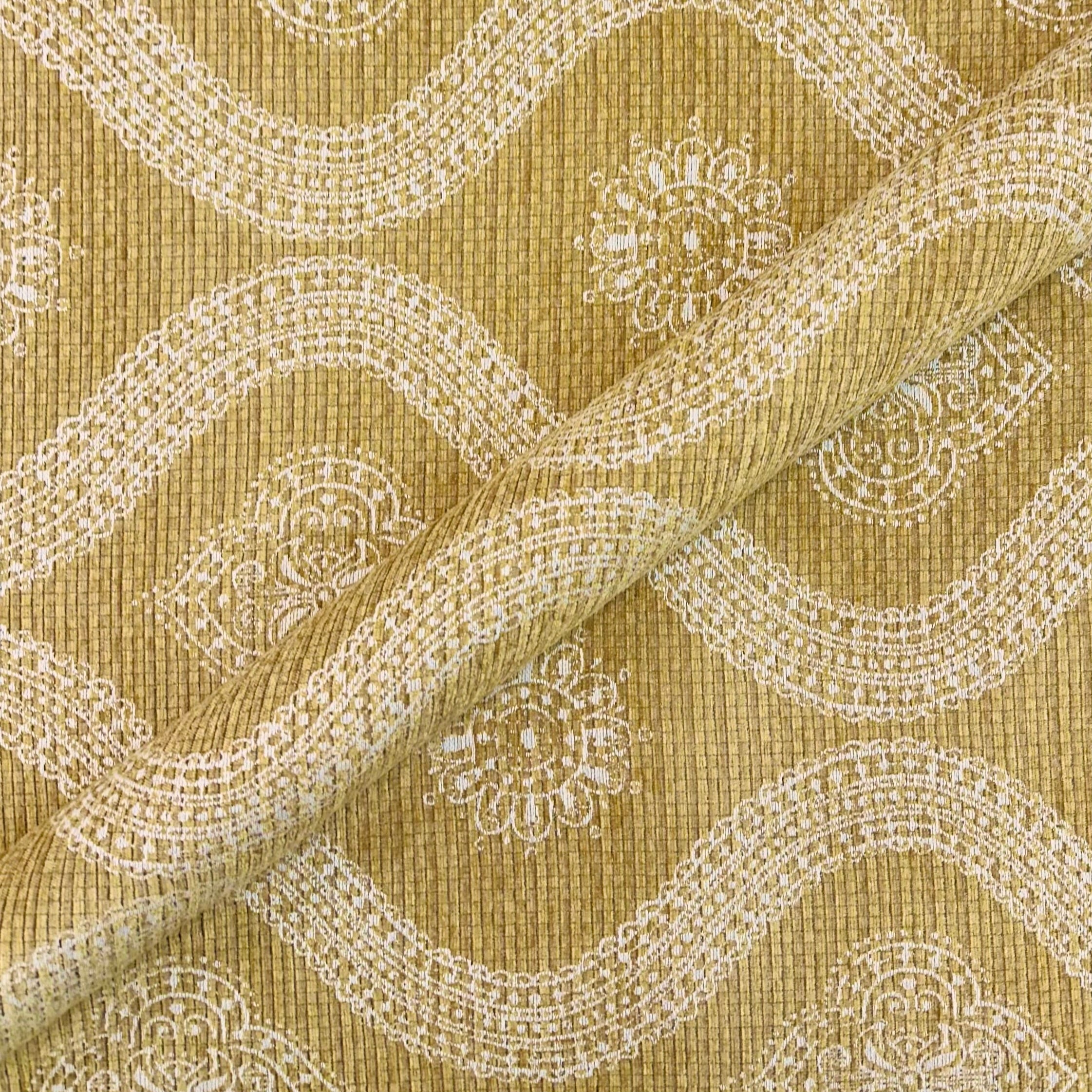 Lucca Gold Ogee Chenille Upholstery Fabric 54"