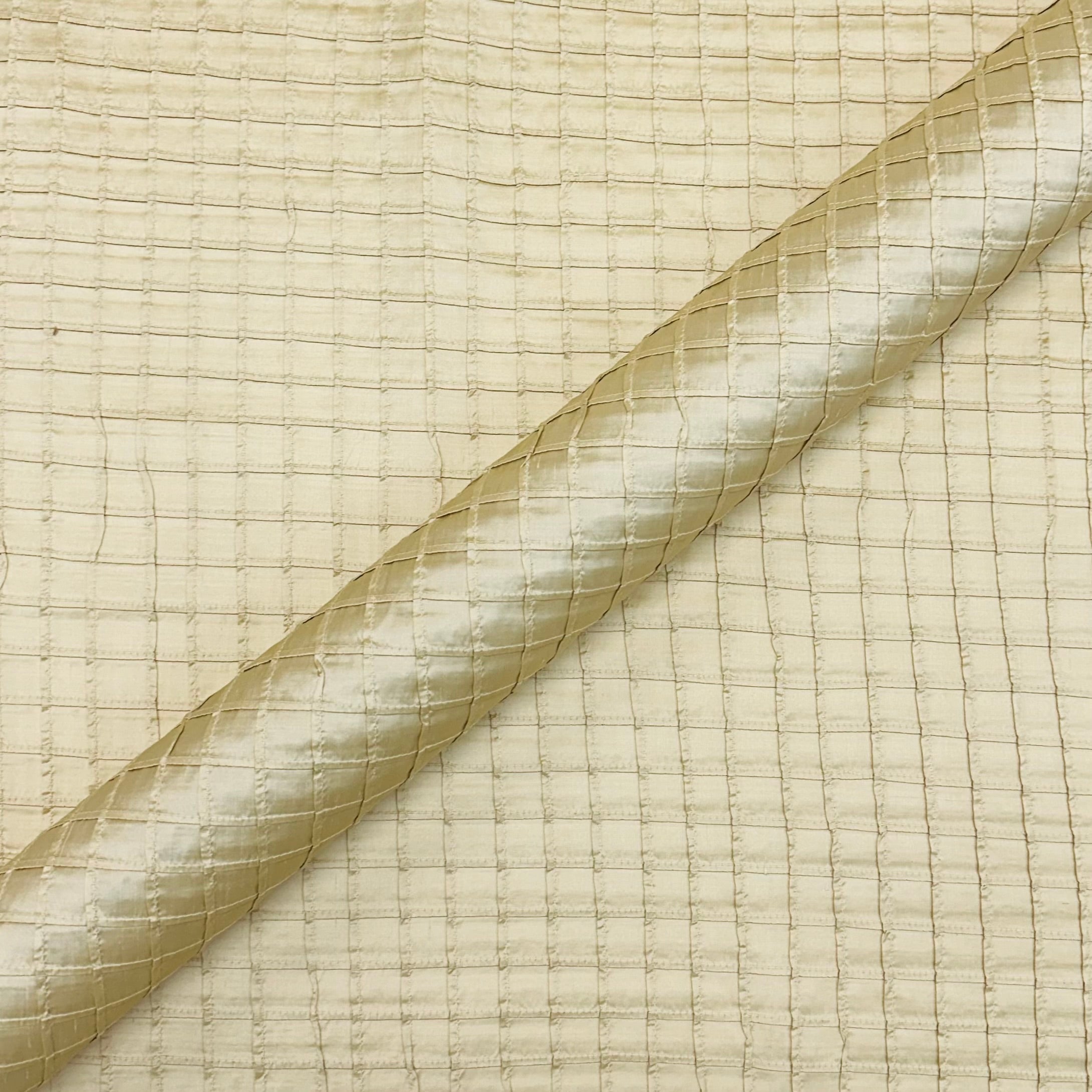 Casia Cream Check Quilted Pin tuck Silk Fabric 40"