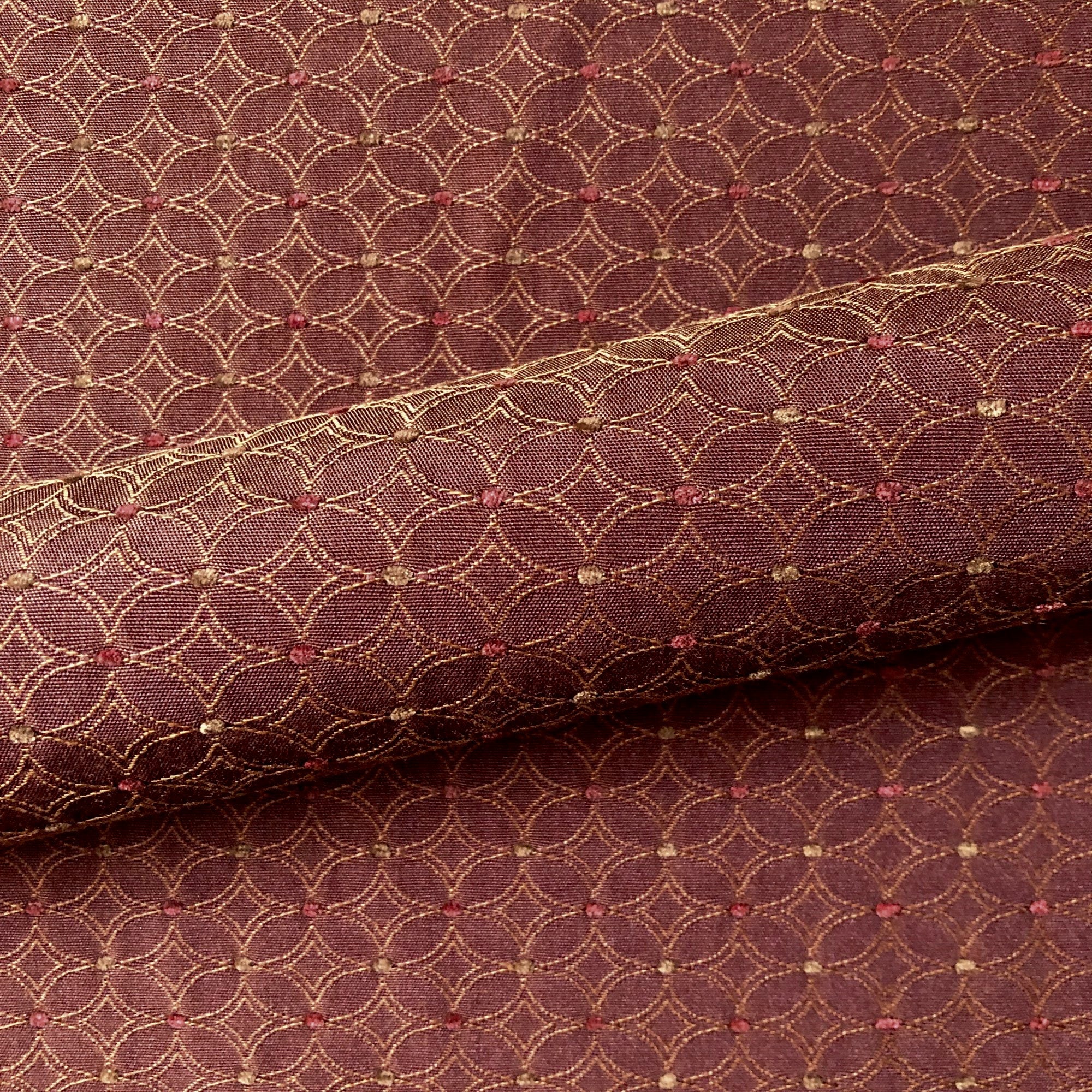 Deep Maroon Geometric Embroidered Upholstery Fabric 54"