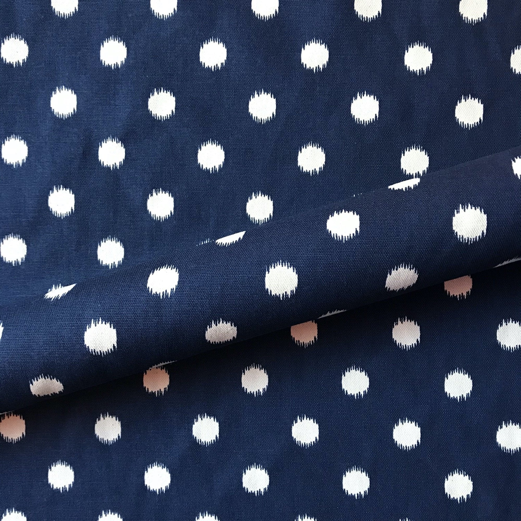 Navy Blue Farmhouse Polka Dot Upholstery Fabric 54"