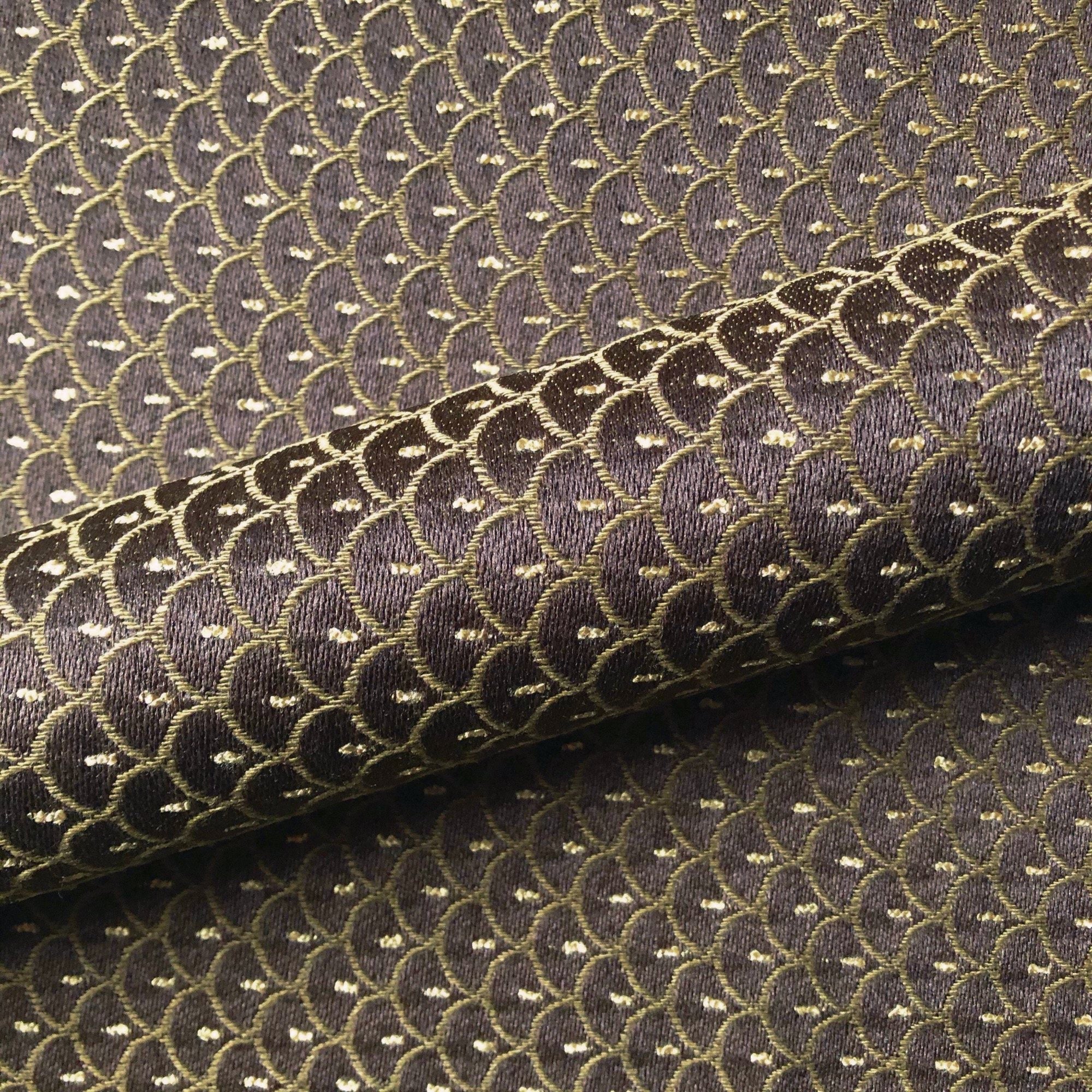 Brown Art Deco Scalloped Upholstery Fabric 54"