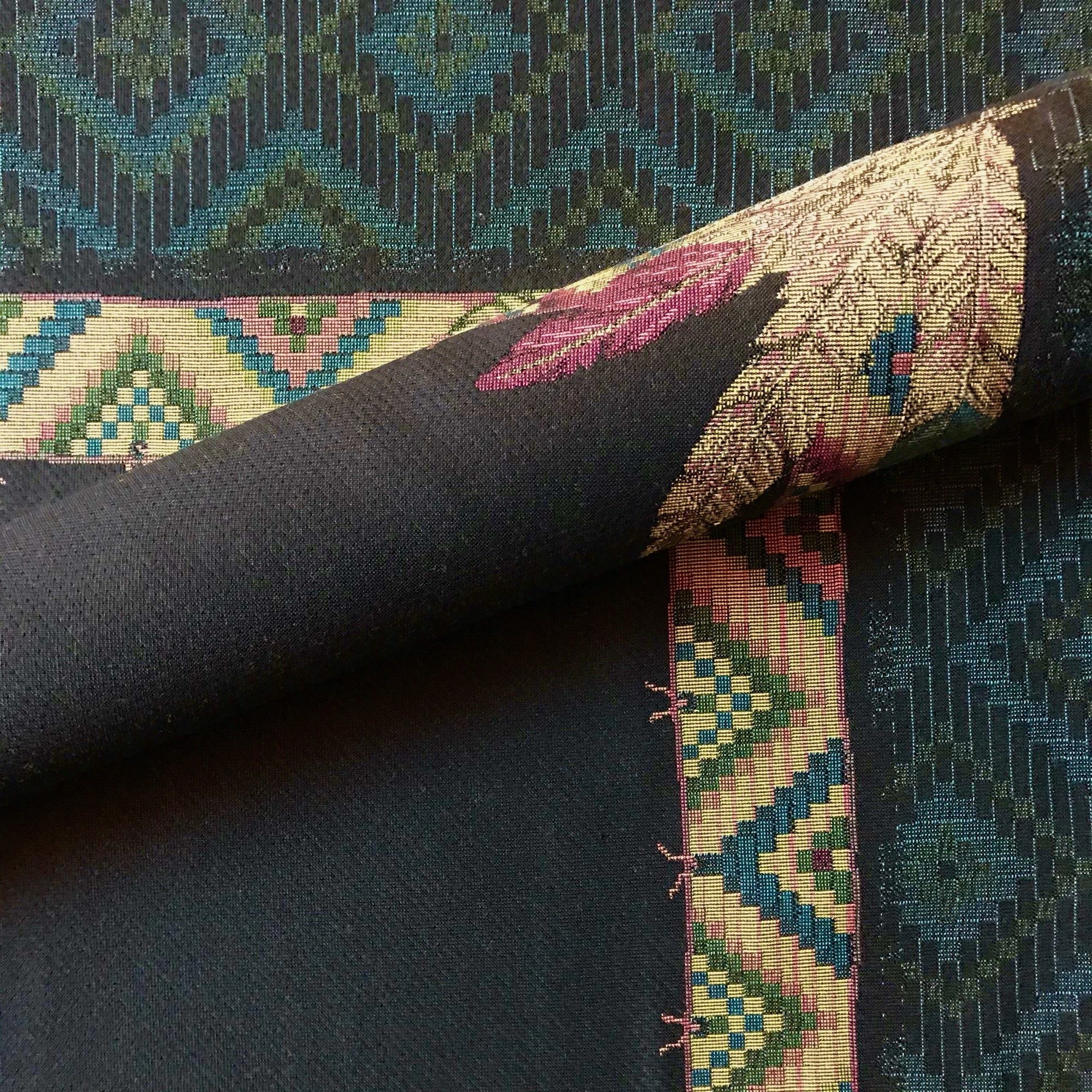 Black Retro Southwest Geometric Tapestry Weave Upholstery Fabric 56"