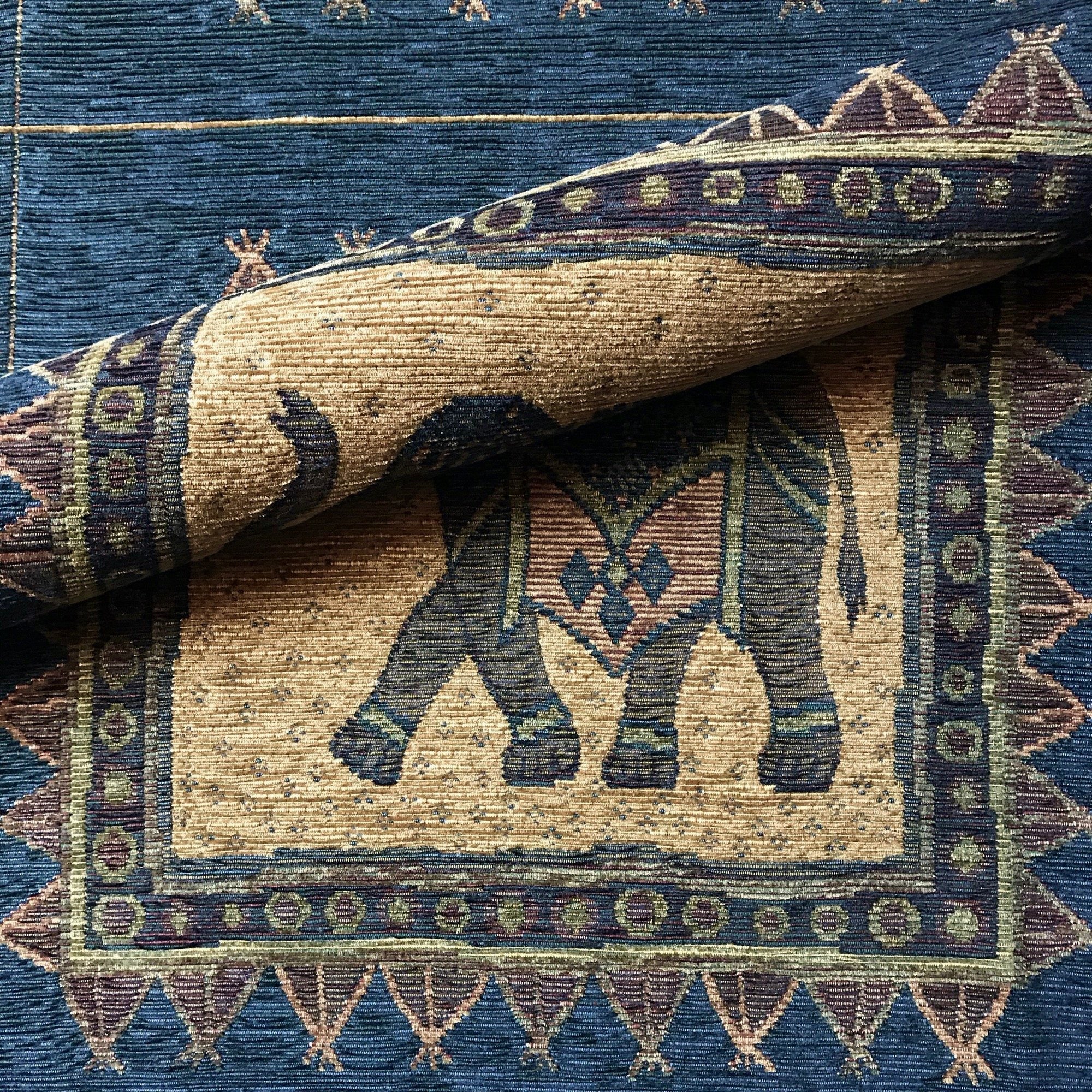 Navy Blue Royal Elephant Tapestry Weave Upholstery Fabric 56"