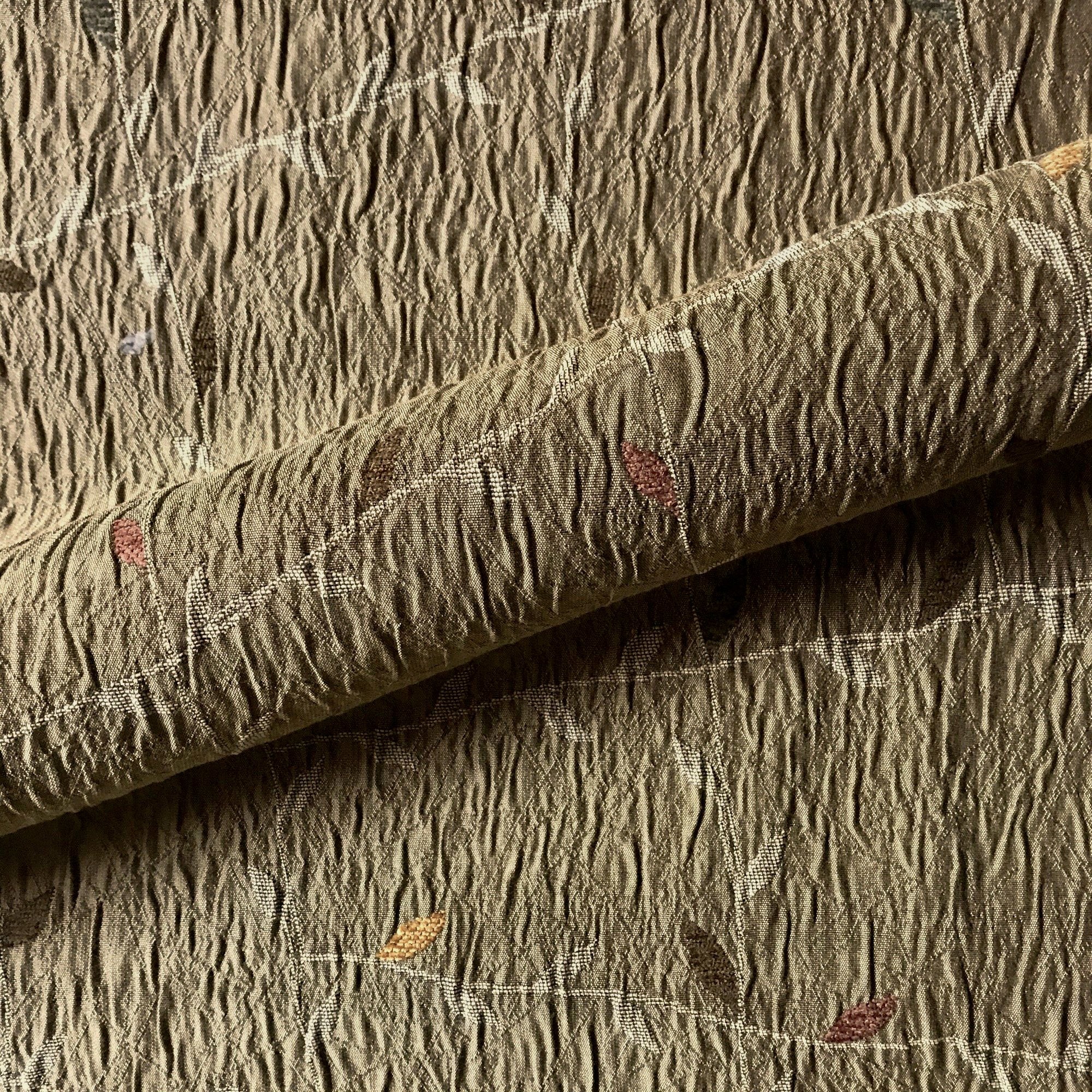 Brass Botanical Vintage Crinkled Jacquard Upholstery Fabric 54"