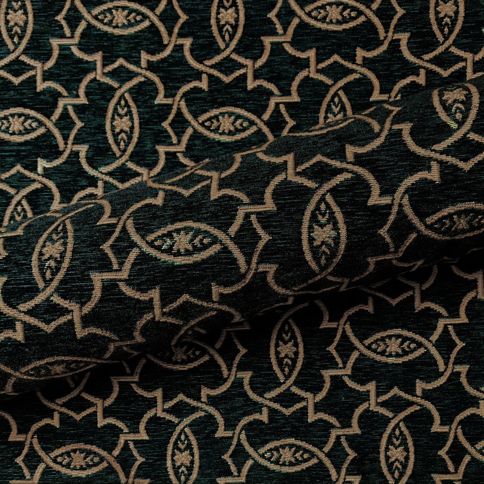 Black Geometric Medallion Jacquard Upholstery Fabric 54"