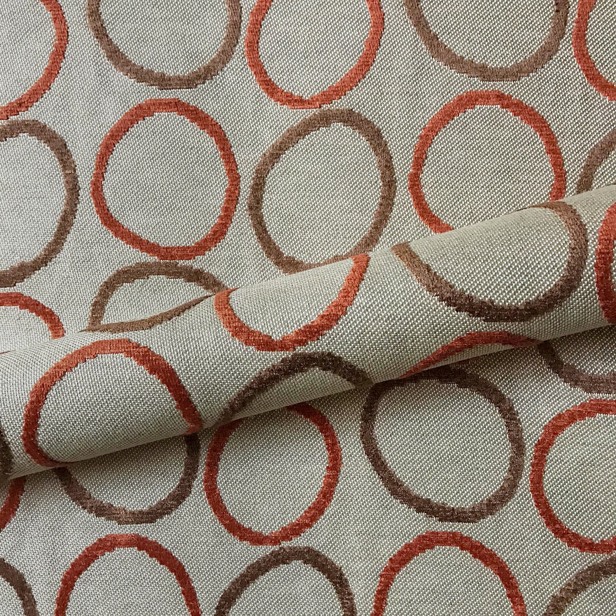 Red and Brown Mid Century Circle Velvet Upholstery Fabric 54"
