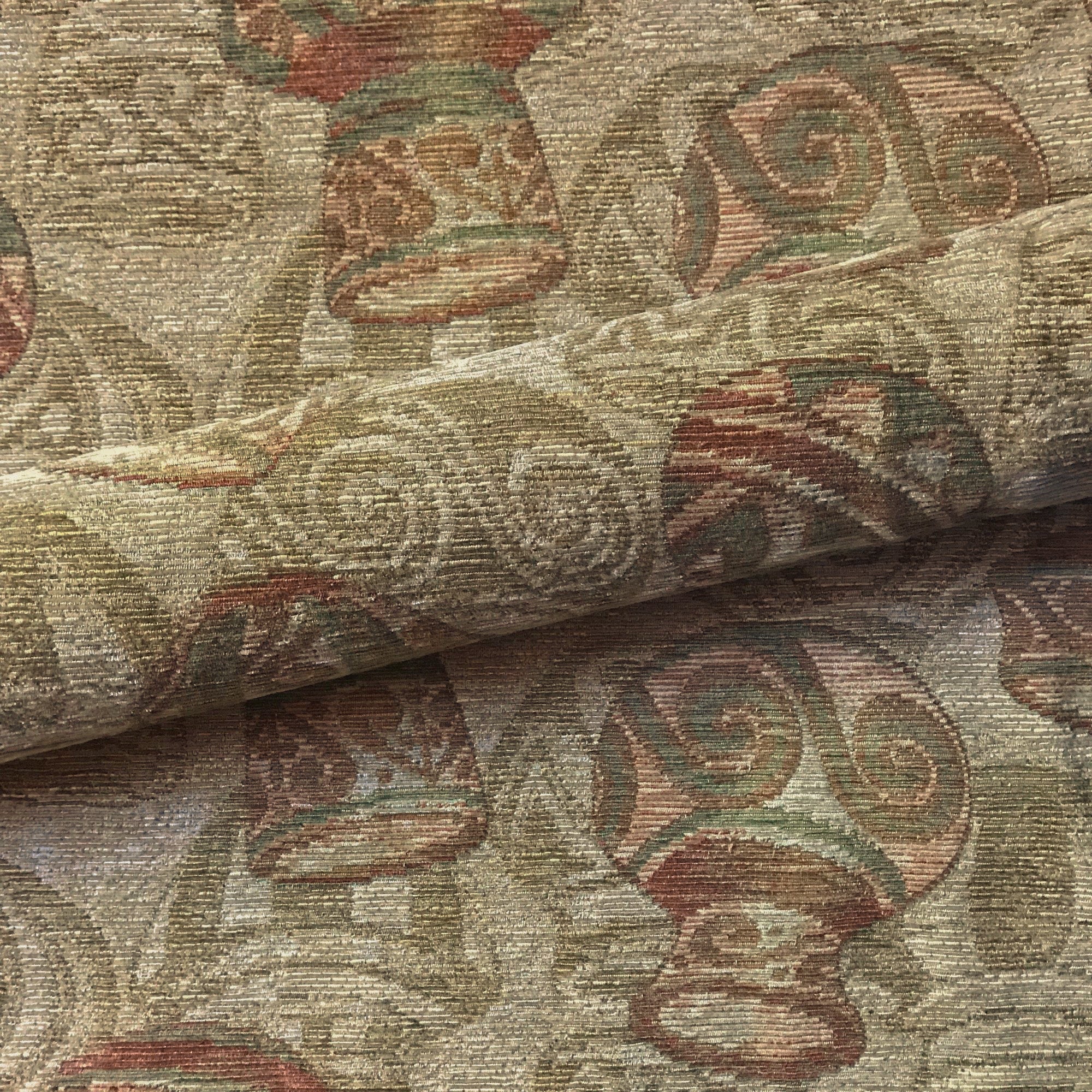 Wheat Green Pottery Pattern Tapestry Weave Upholstery Fabric 56"