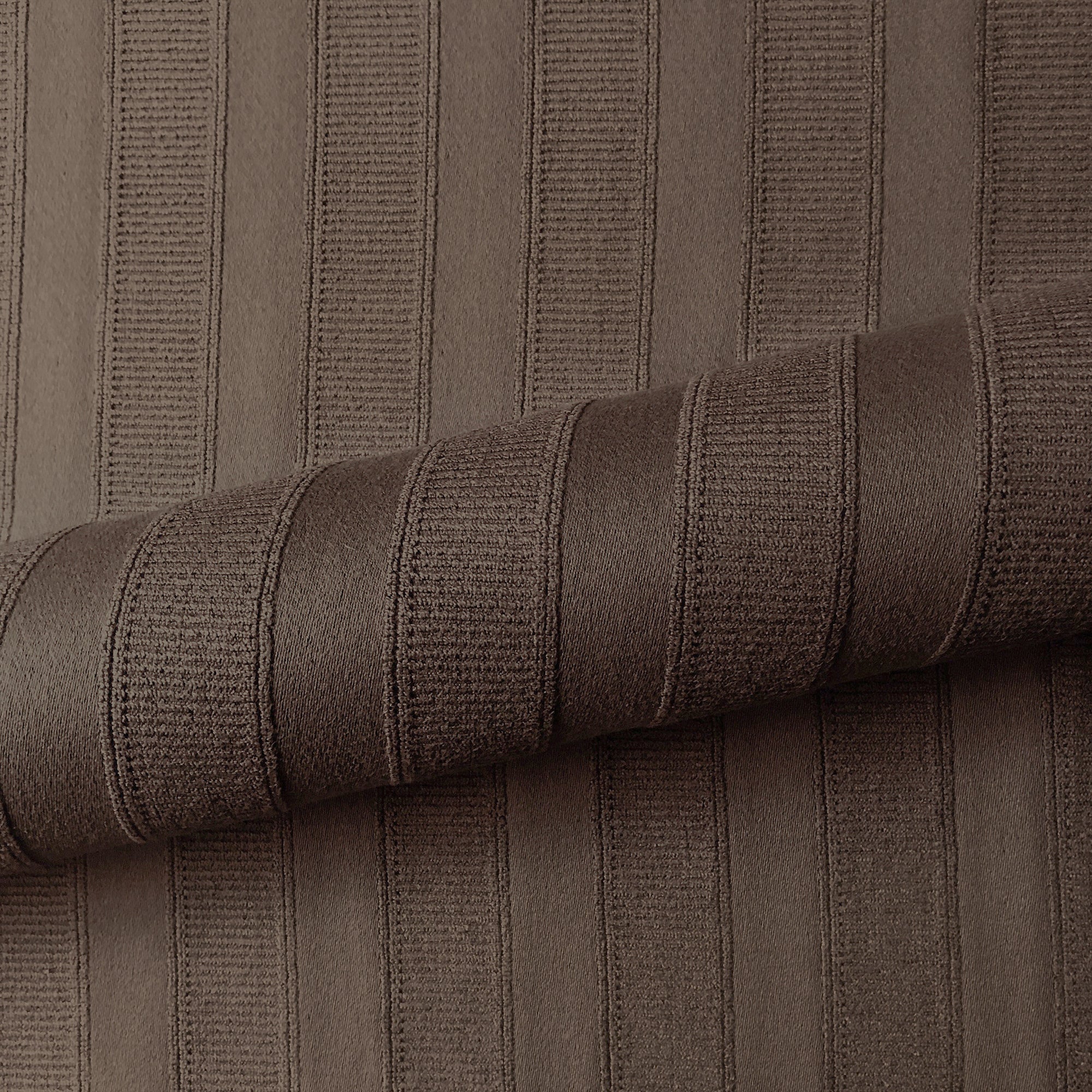 Mocha Log Cabin Ribbed Stripe Cotton Upholstery Fabric 54"