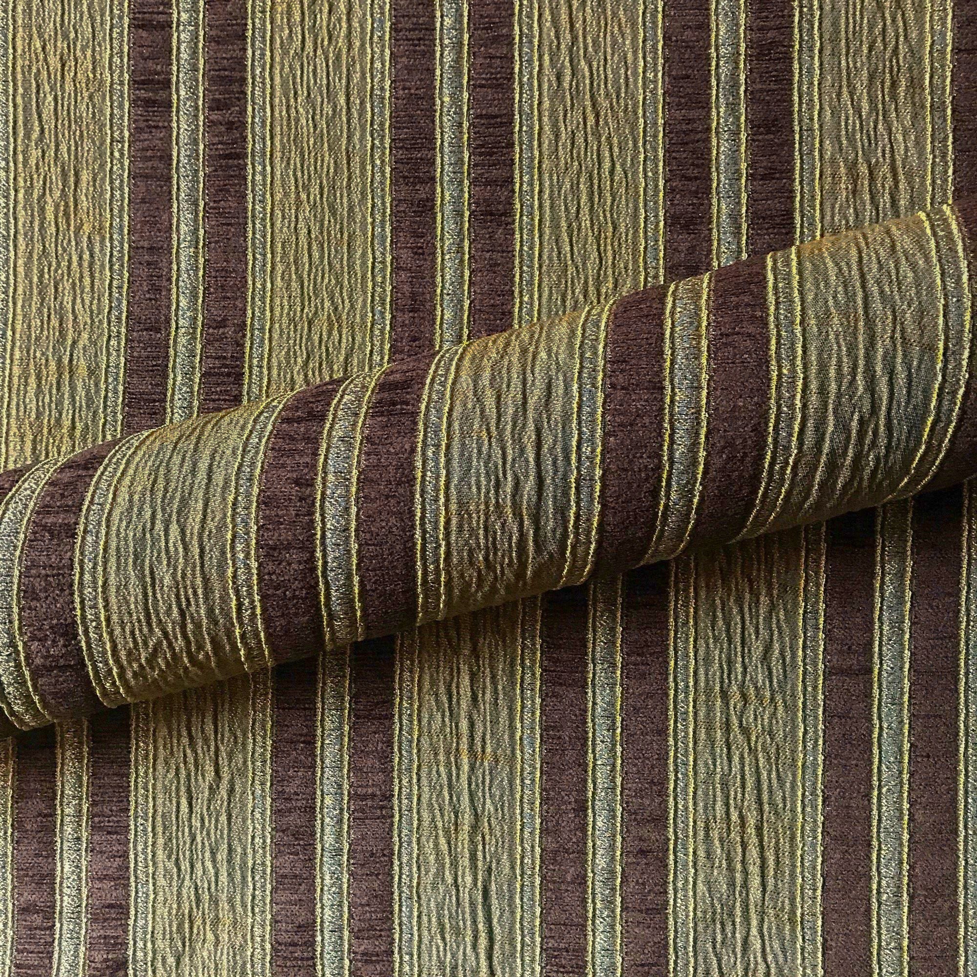 Brown Gold Vintage Stripe Textured Upholstery Fabric 54"