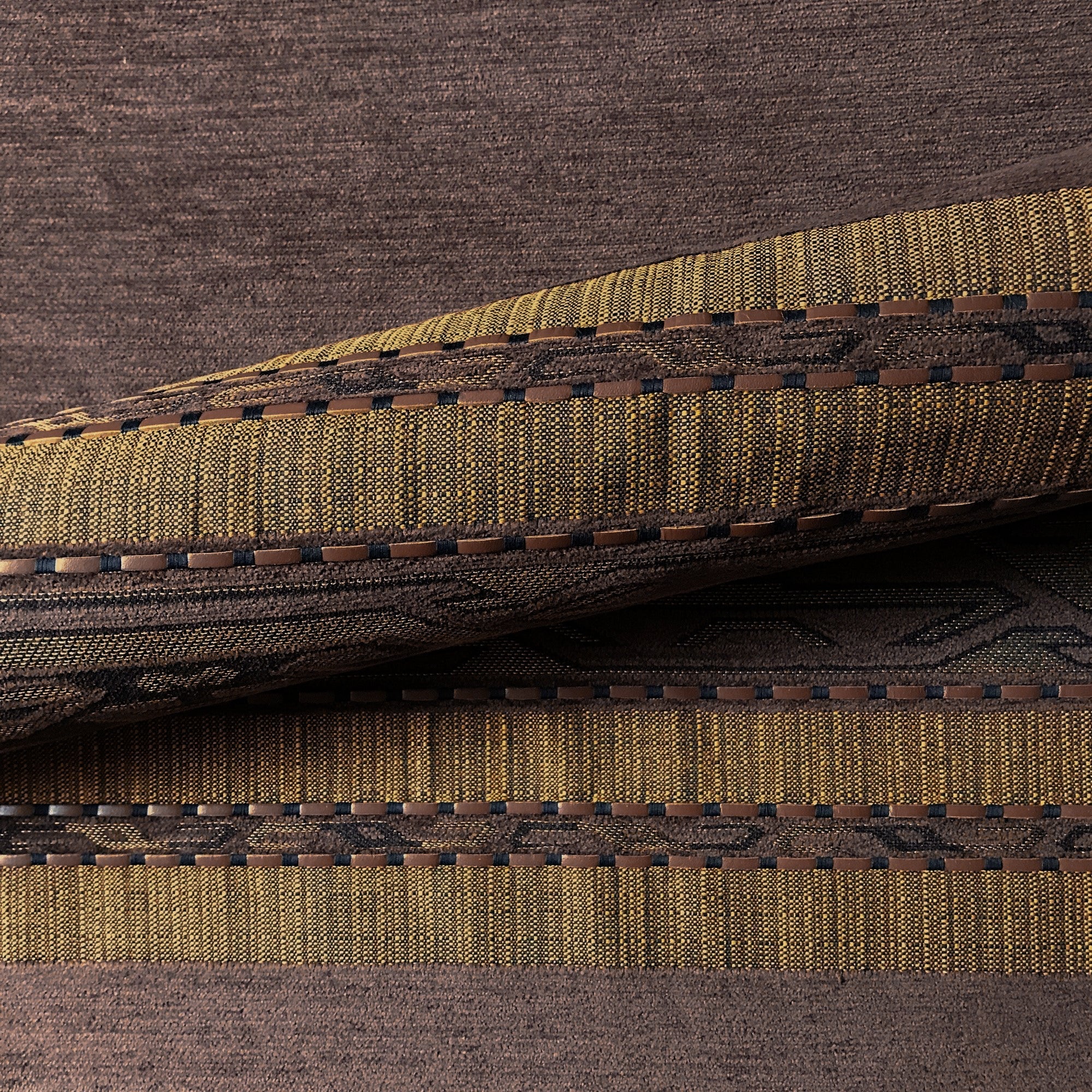 Brown Southwestern Geometric Faux Leather Stripe Chenille Upholstery Fabric 54"