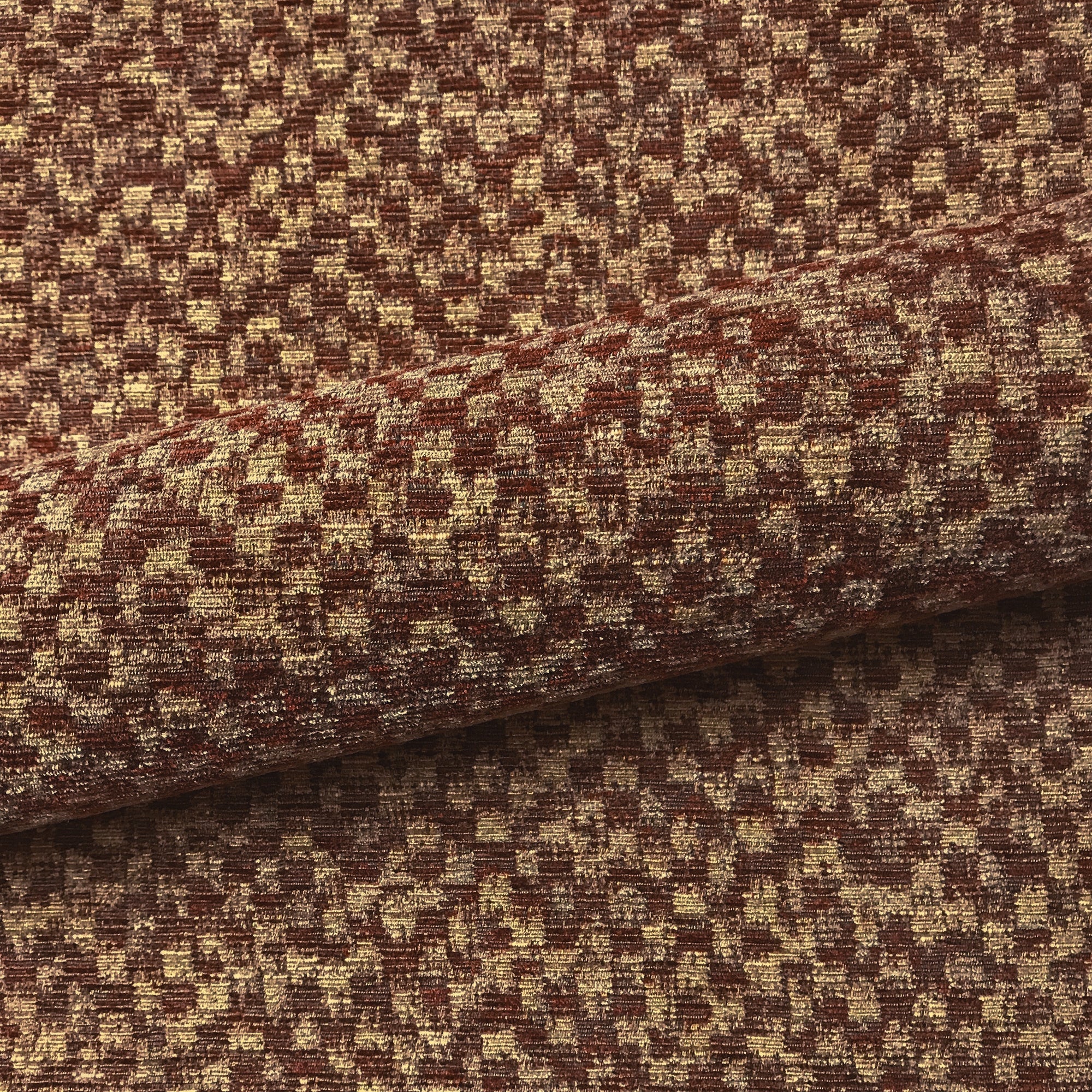 Abstract Rustic Chenille Upholstery Fabric 54" in Mahogany Gold
