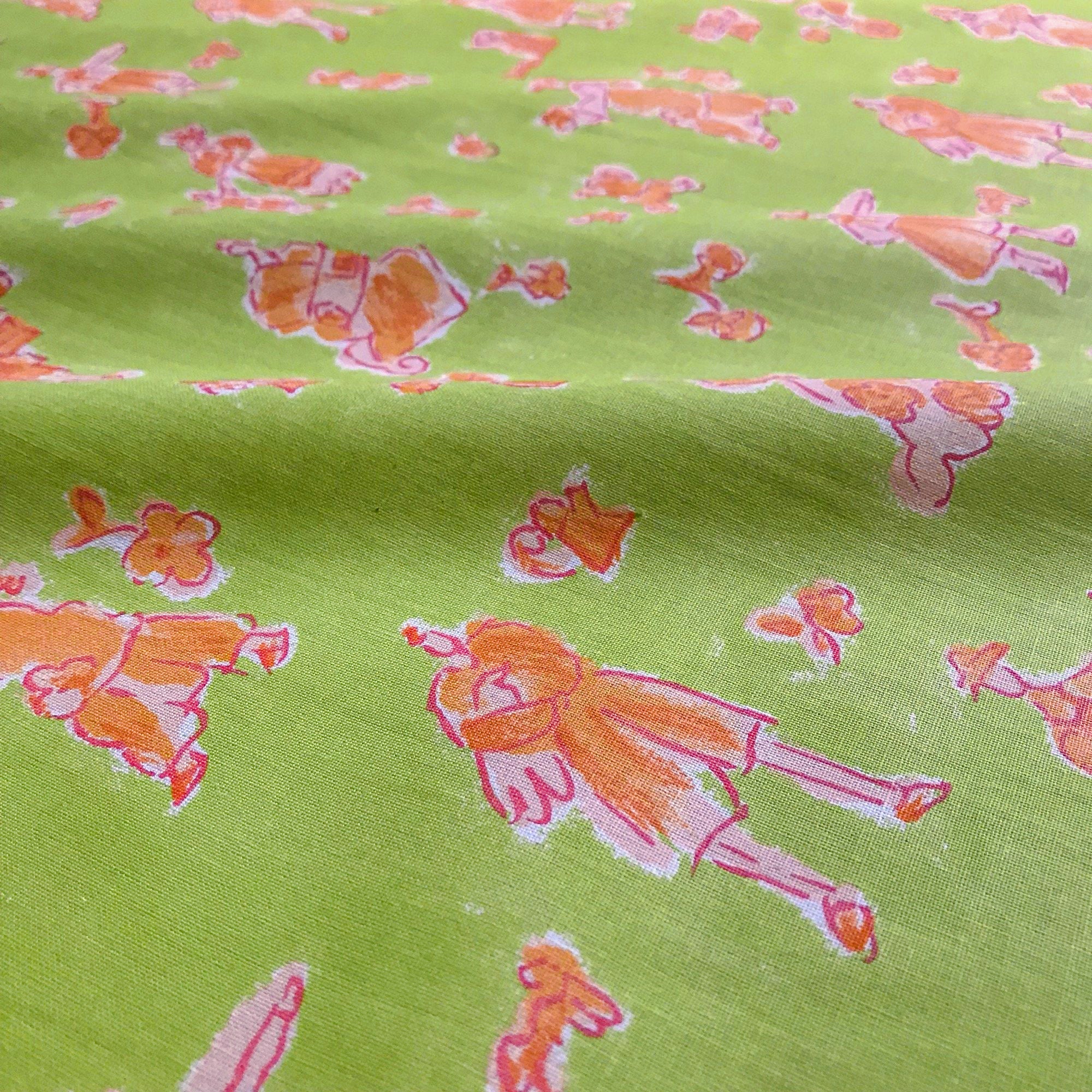 Lulu Lime Kids Toile Cotton Print Upholstery Fabric 54"