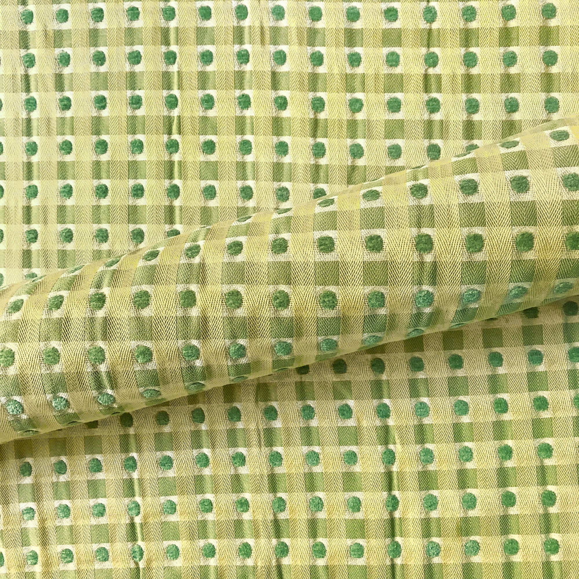 Yellow Green Spring Country Dotted Check Upholstery Fabric 54"