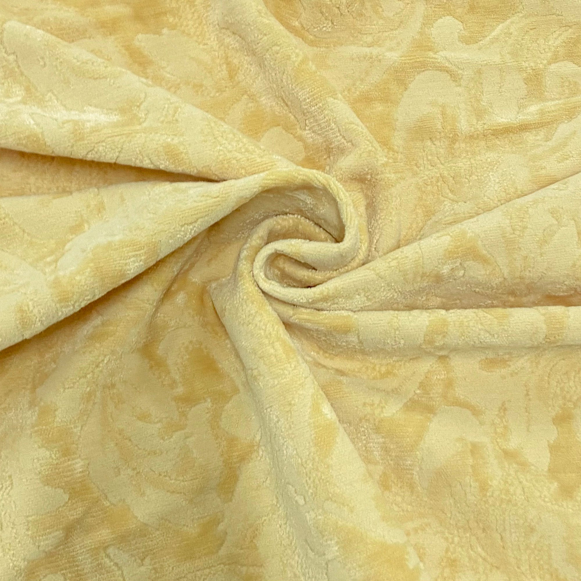 Montreal Custard Floral Velvet Upholstery Fabric 54"
