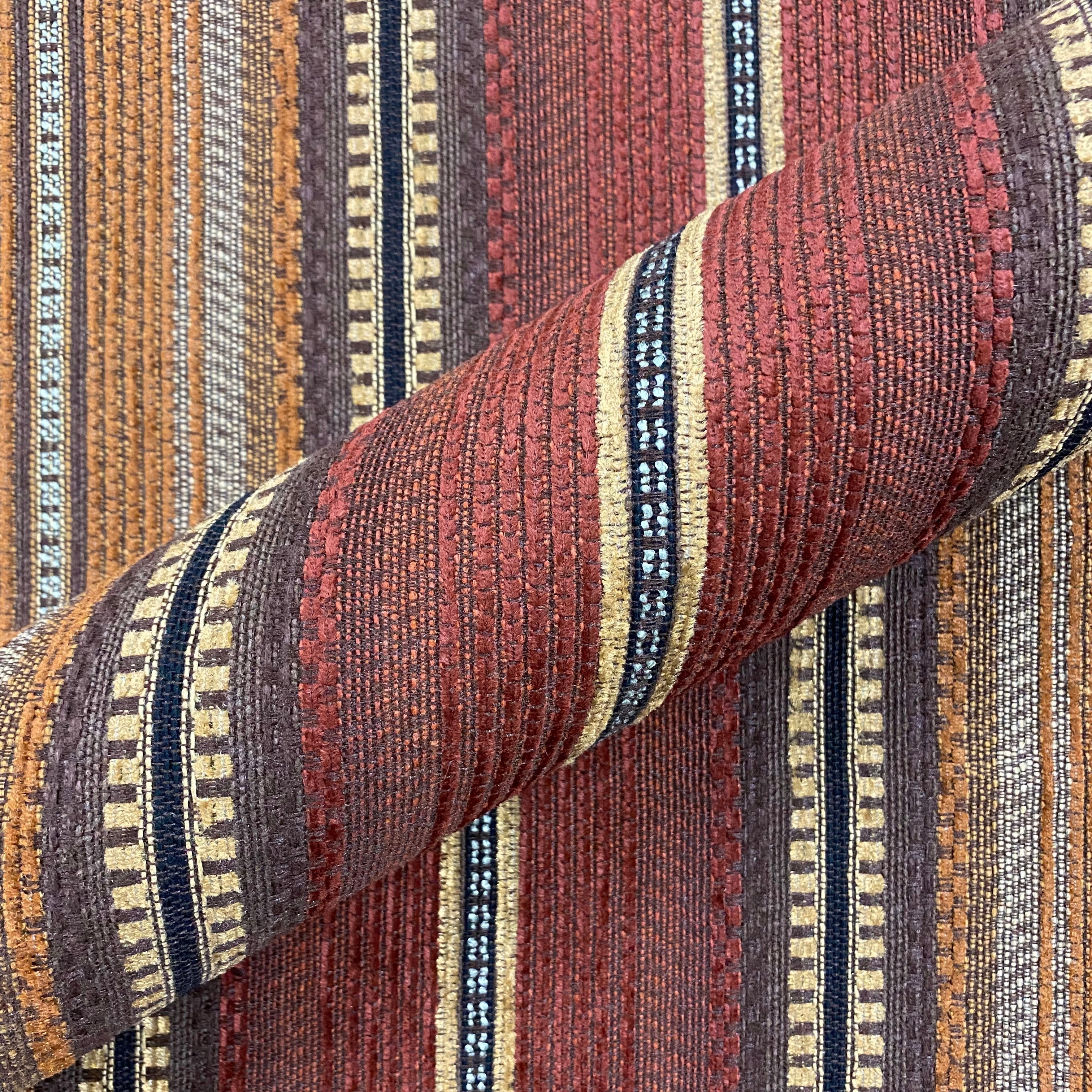 Cinnamon Country Striped Chenille Upholstery Fabric 54"