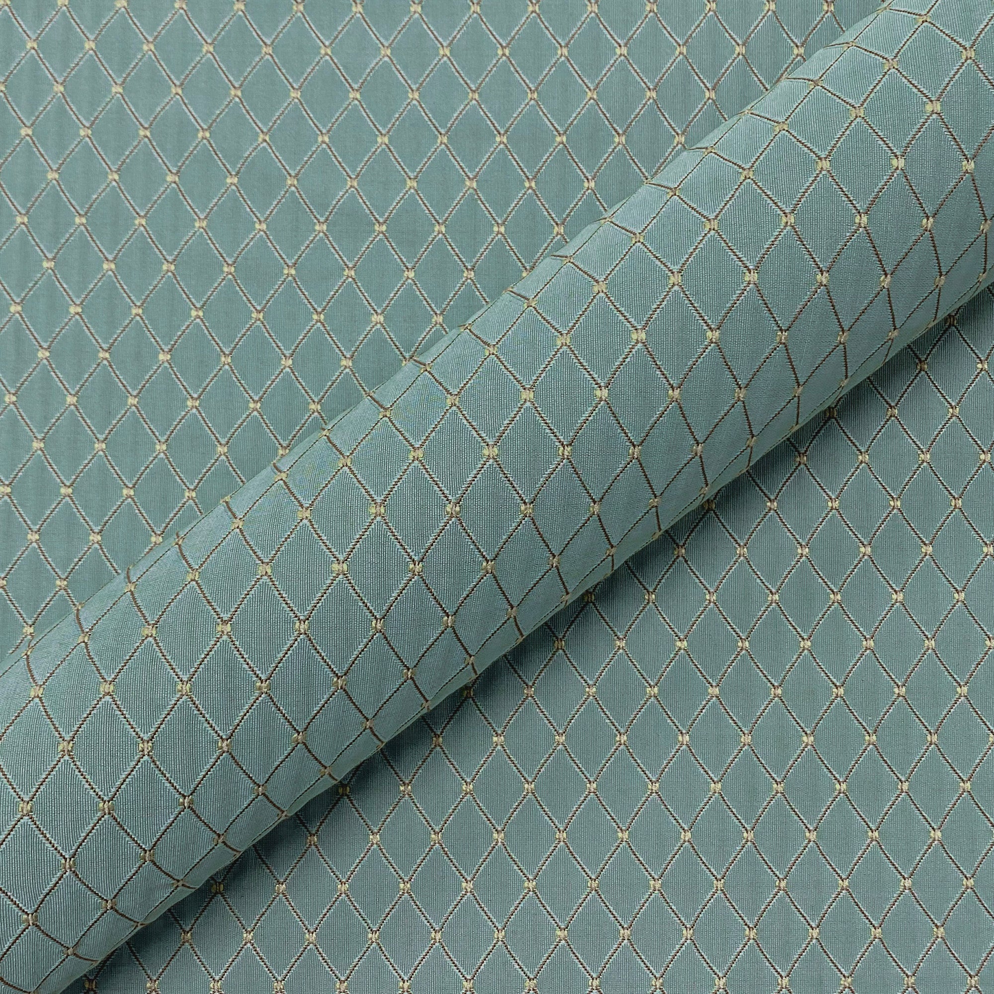 Blue Embroidered Diamond Brocade Upholstery Fabric 54"