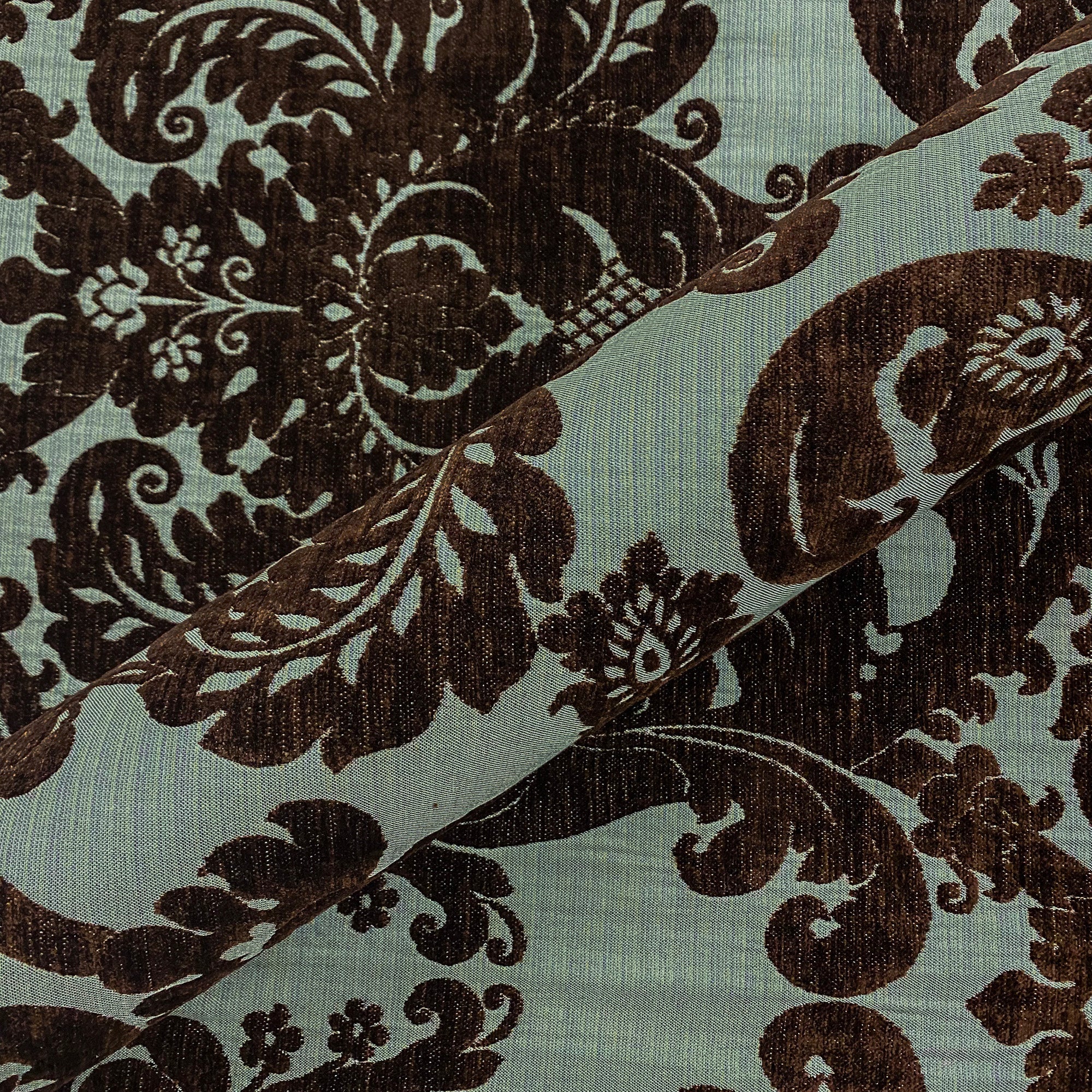 Cadbury Chocolate Velvet Damask Upholstery Fabric 54"