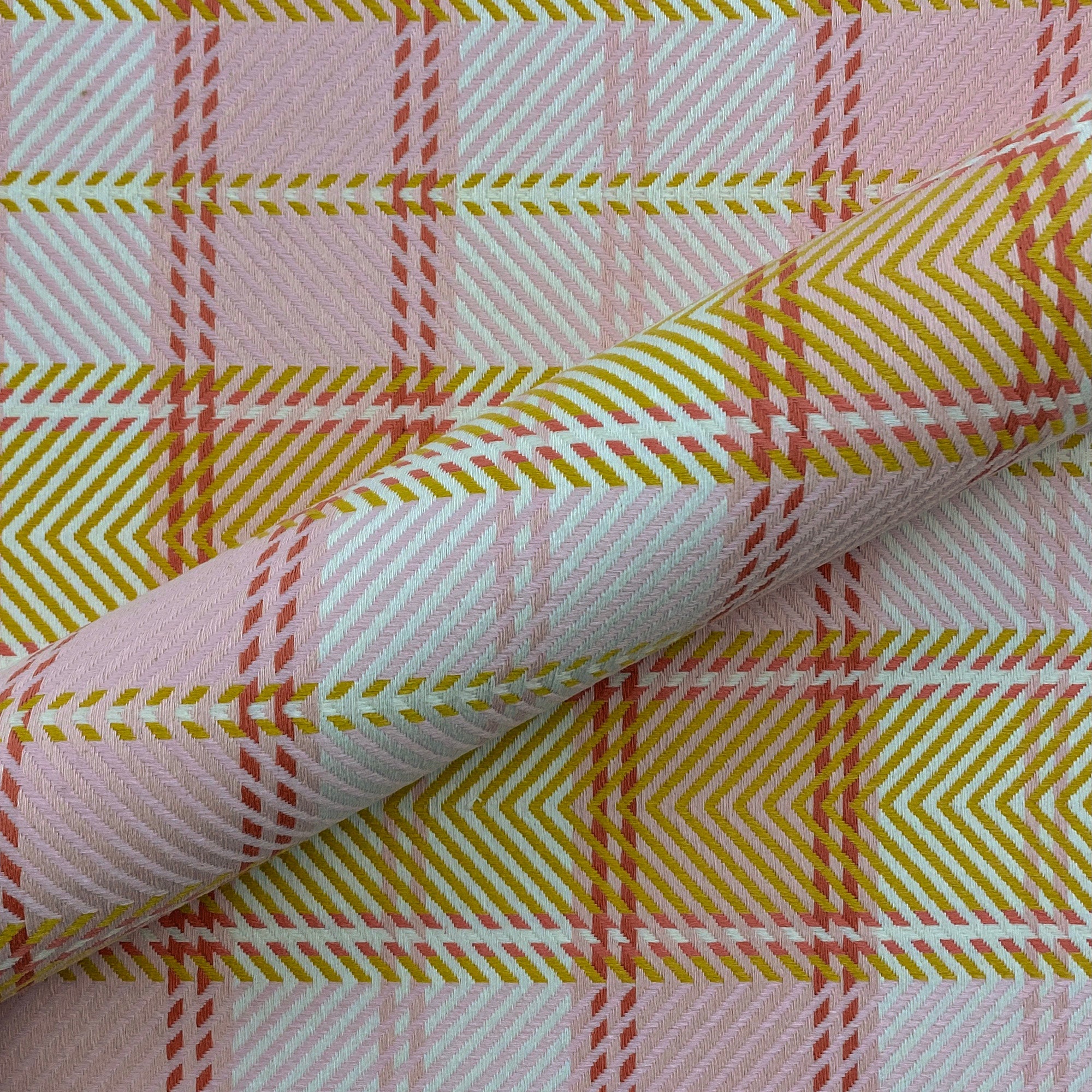 Pink Pastel Chevron Plaid Embroidered Upholstery Fabric 54"