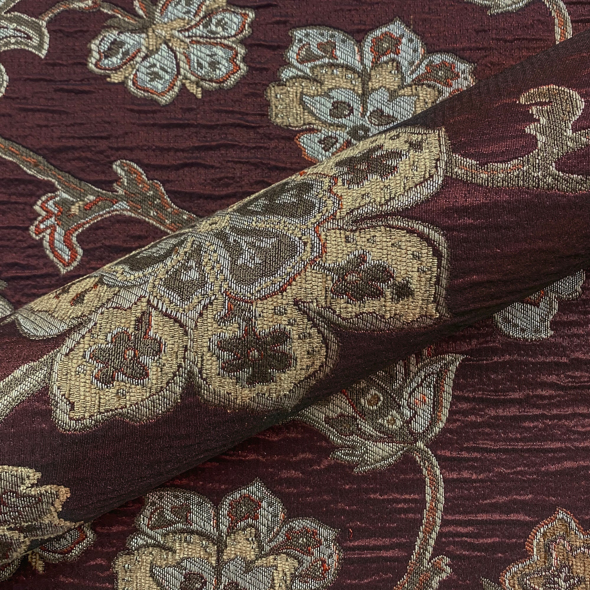 Kyoto Merlot Floral Brocade Upholstery Fabric 54"