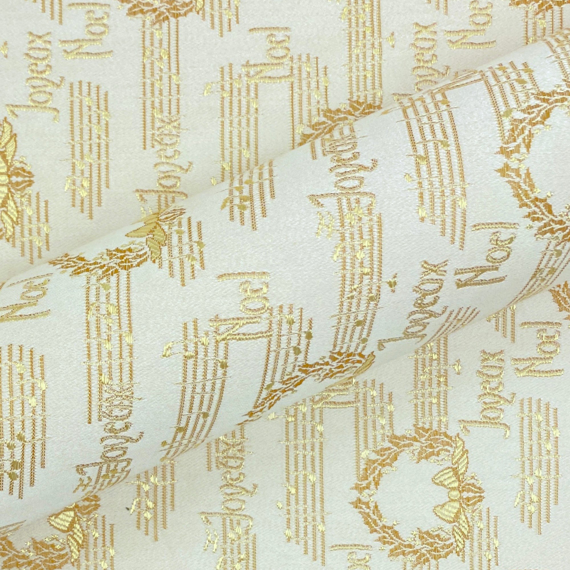 Gold Embroidered Christmas Hymns Silk Upholstery Fabric 54"