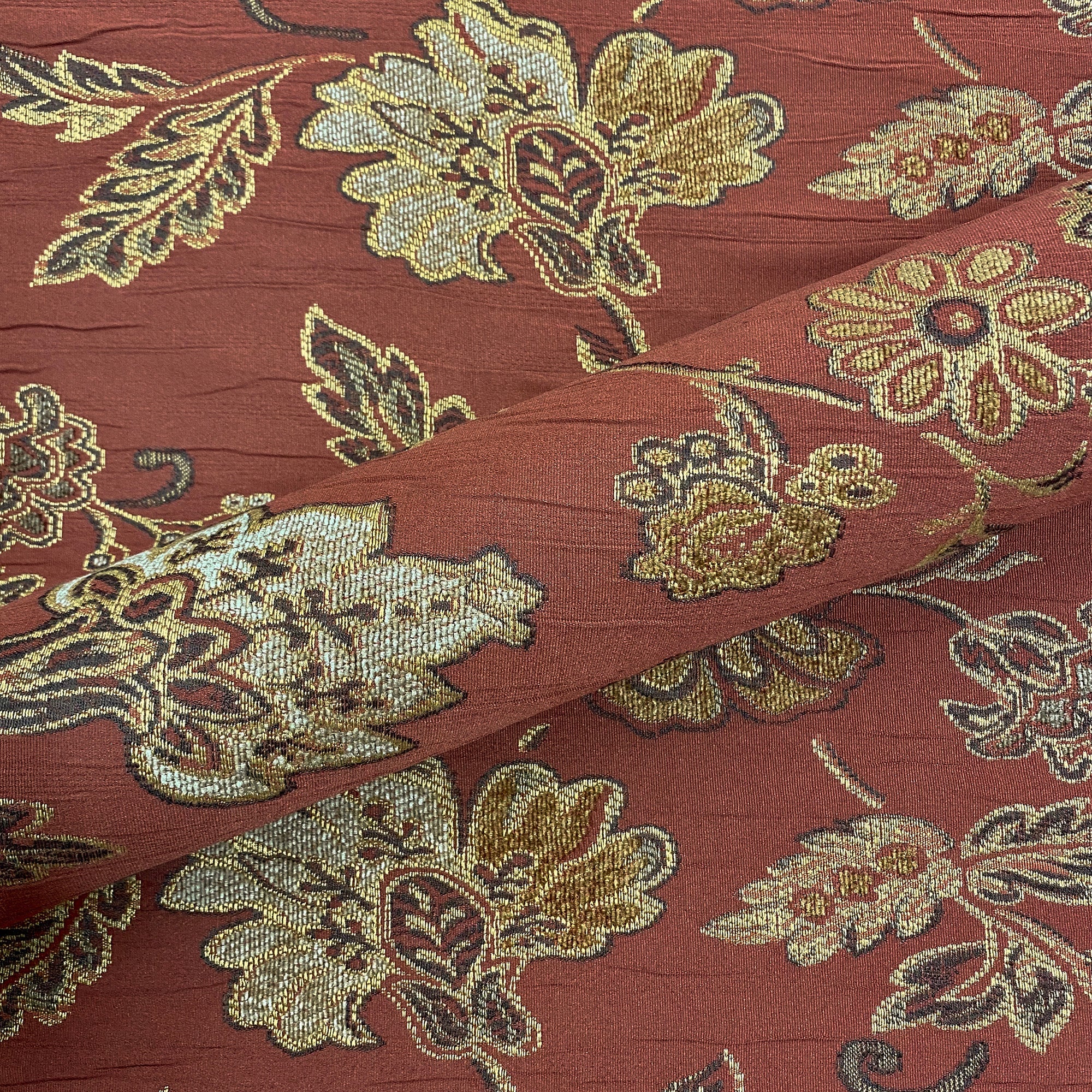 Red and Gold Floral Brocade Upholstery Fabric 54"