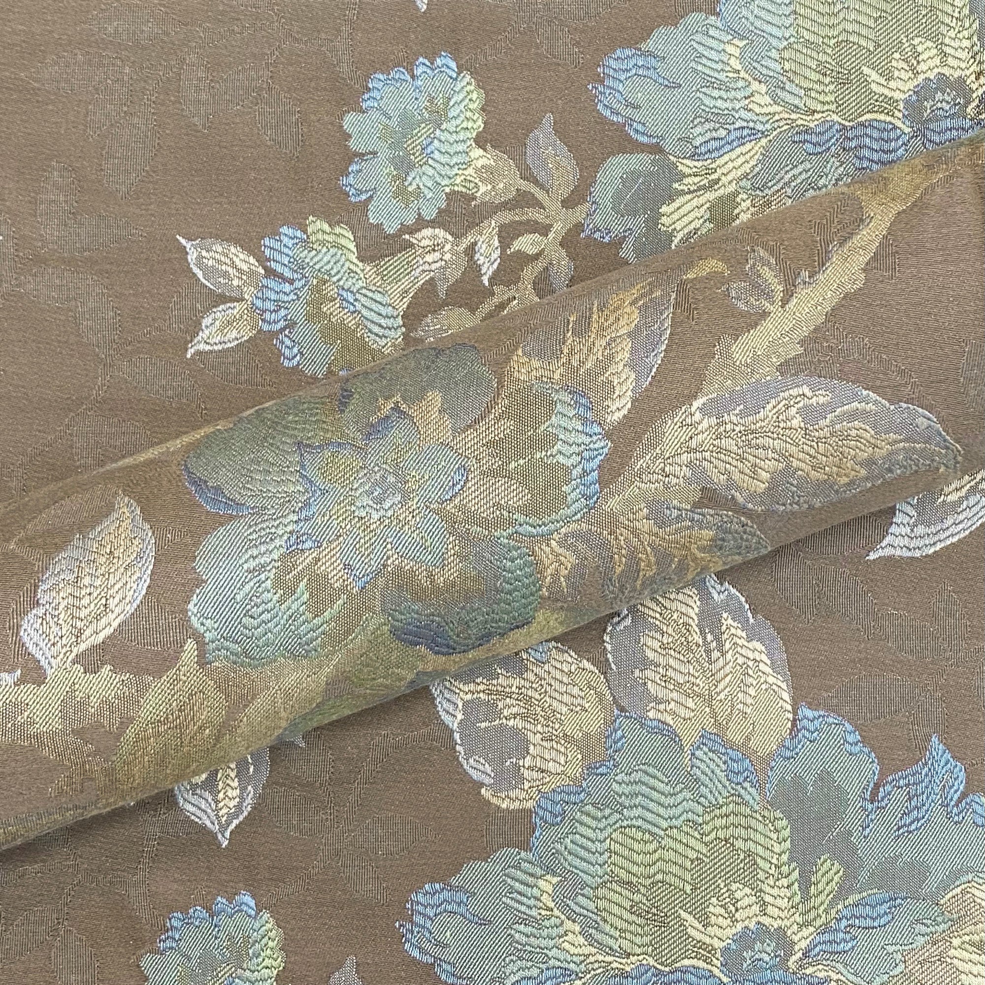 Brown and Green English Garden Floral Upholstery Fabric 56"
