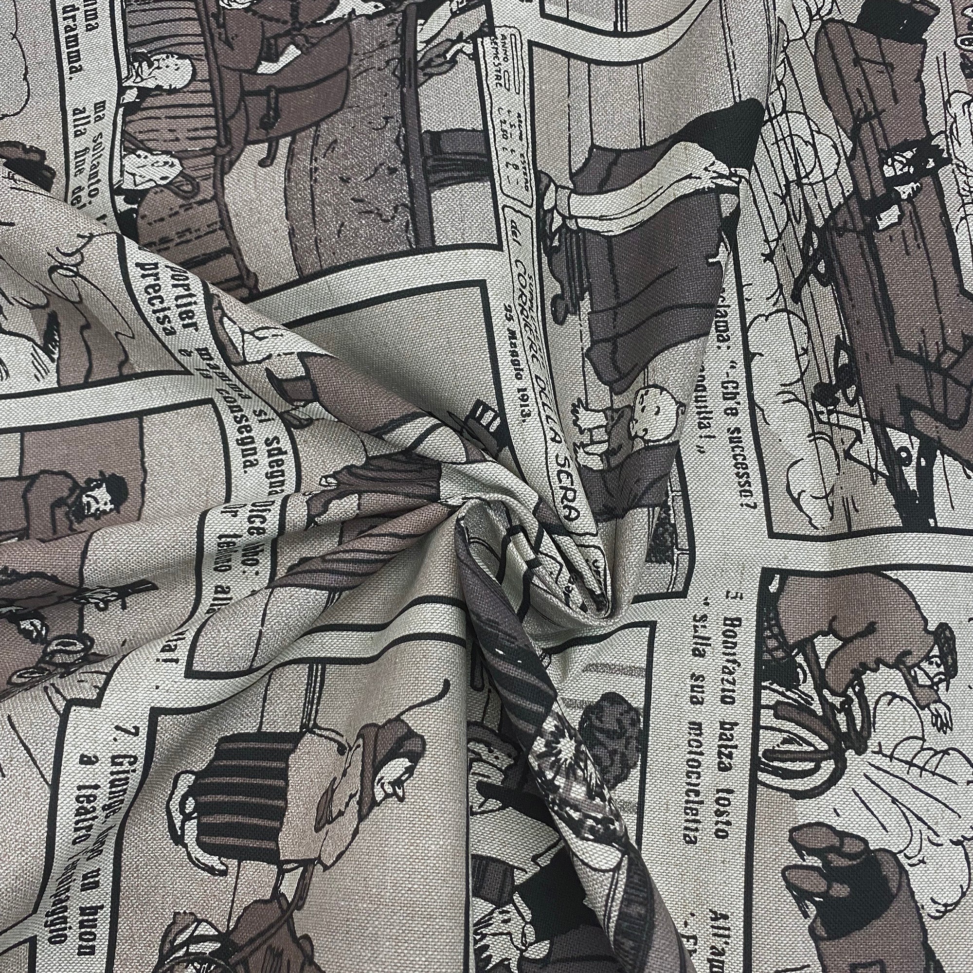 Vintage Comic 100% Cotton Upholstery Fabric 54" in Monochrome