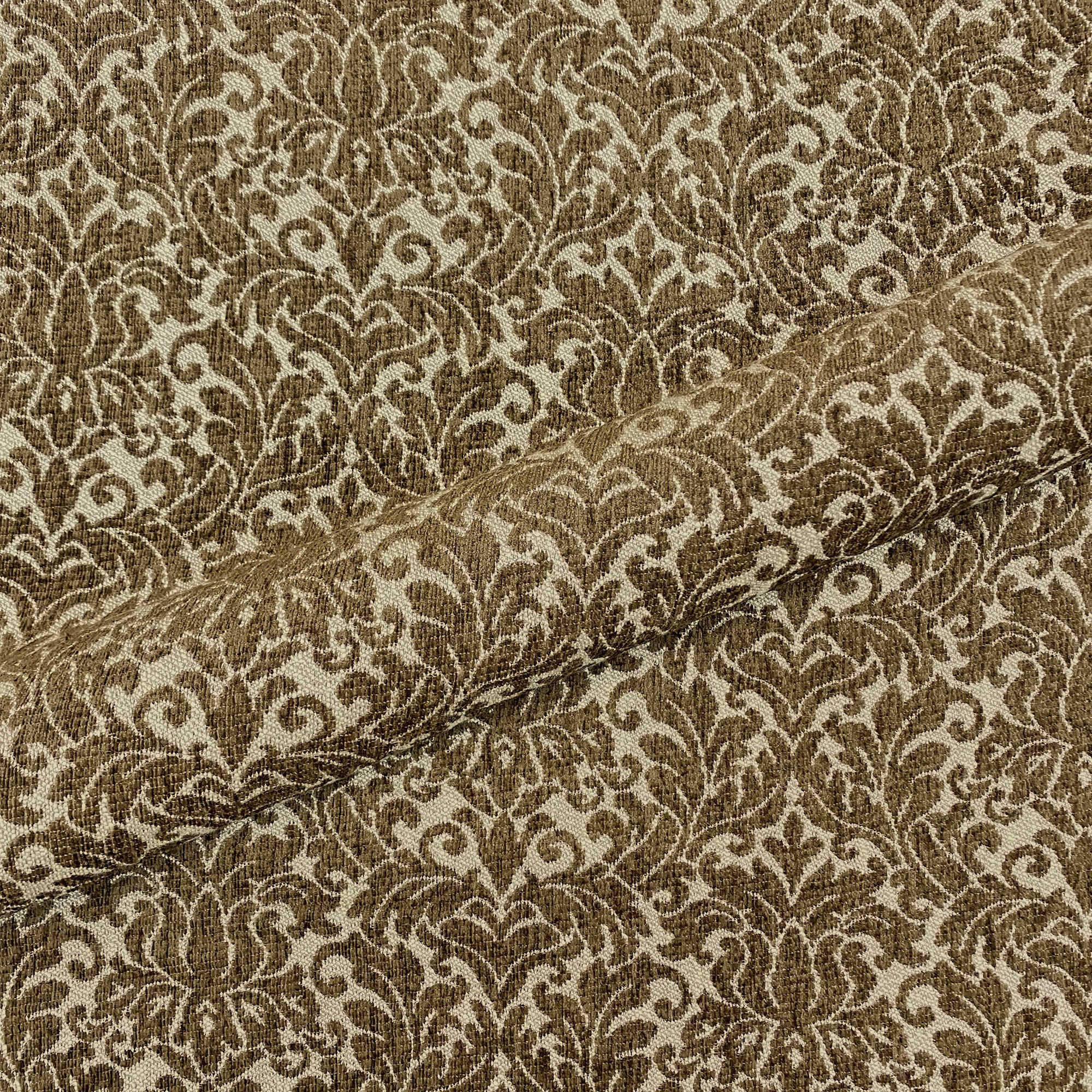 Golden Brown Damask Jacquard Upholstery Fabric 54"
