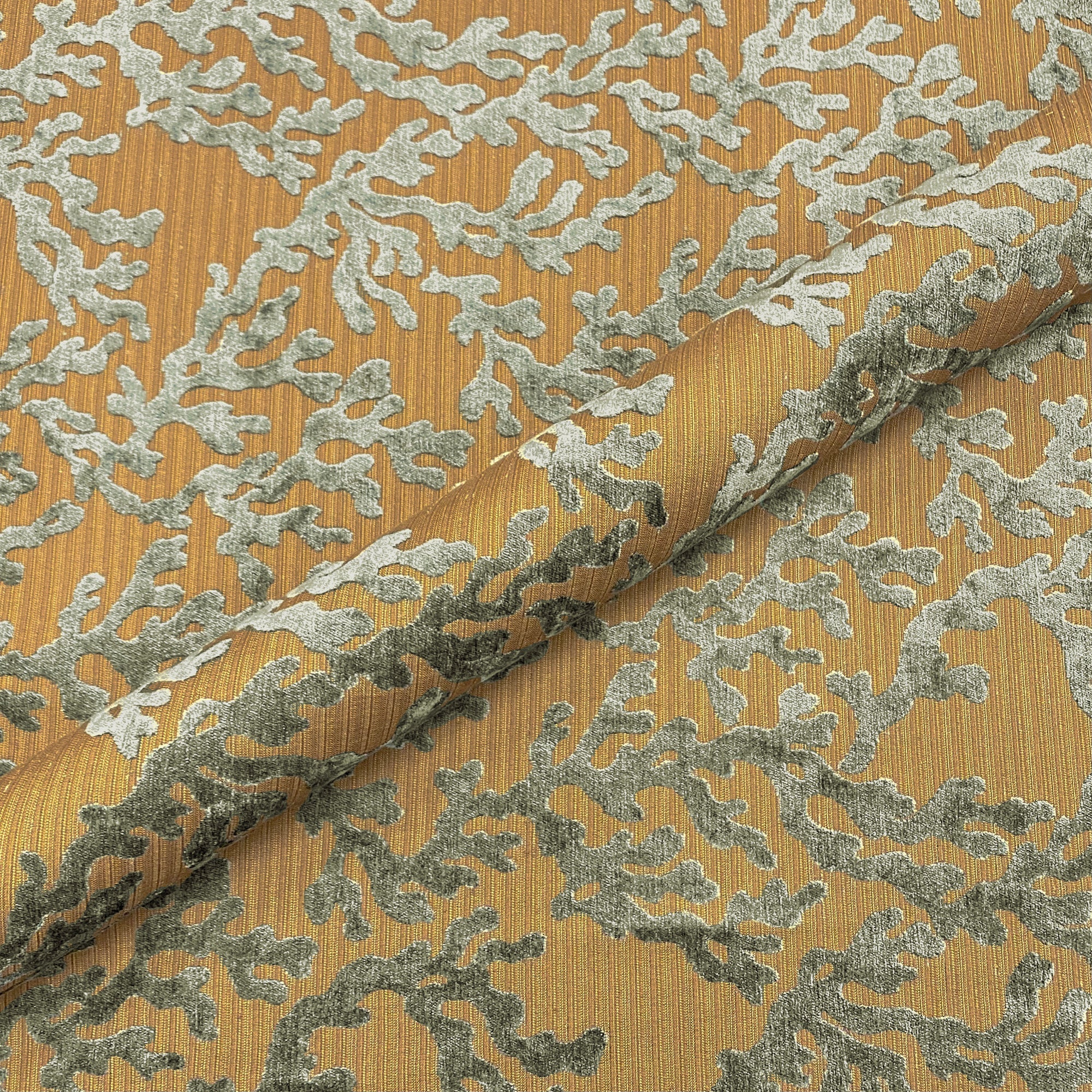 Augustine Mustard/Green Coral Velvet Upholstery Fabric 54"