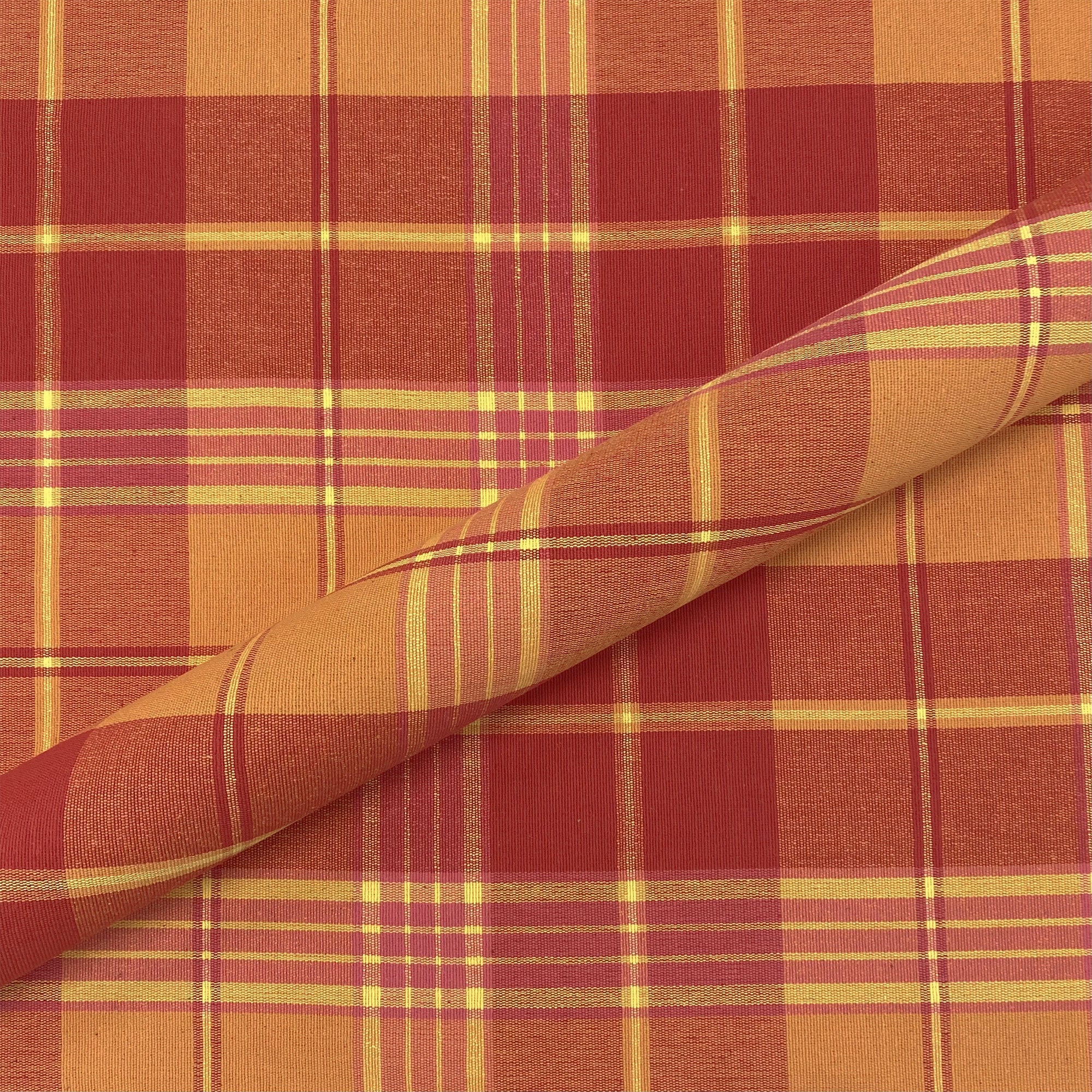 Orange Tartan Traditional Upholstery Fabric 54"