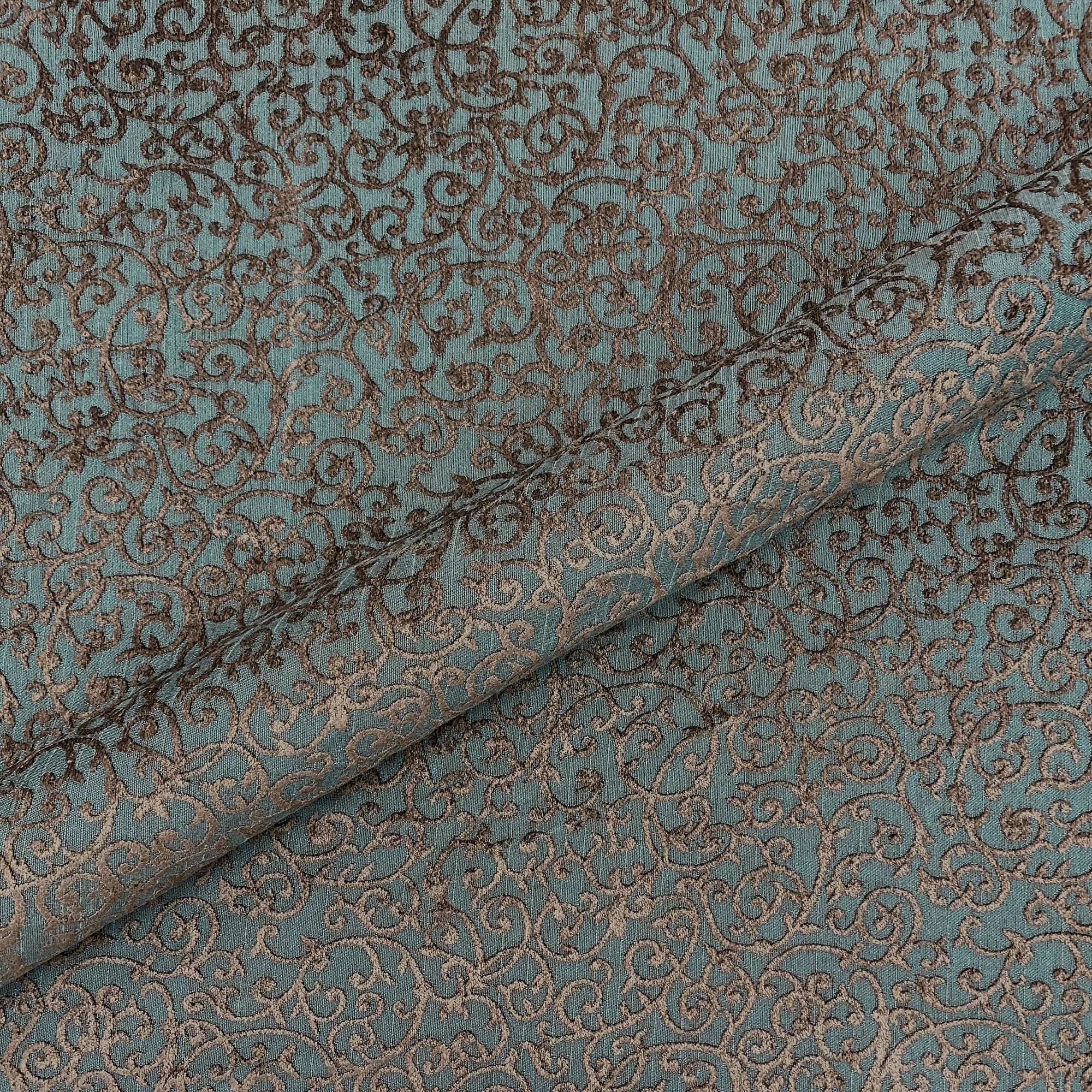 Brown Chenille Traditional Scrollwork Upholstery Fabric 54"