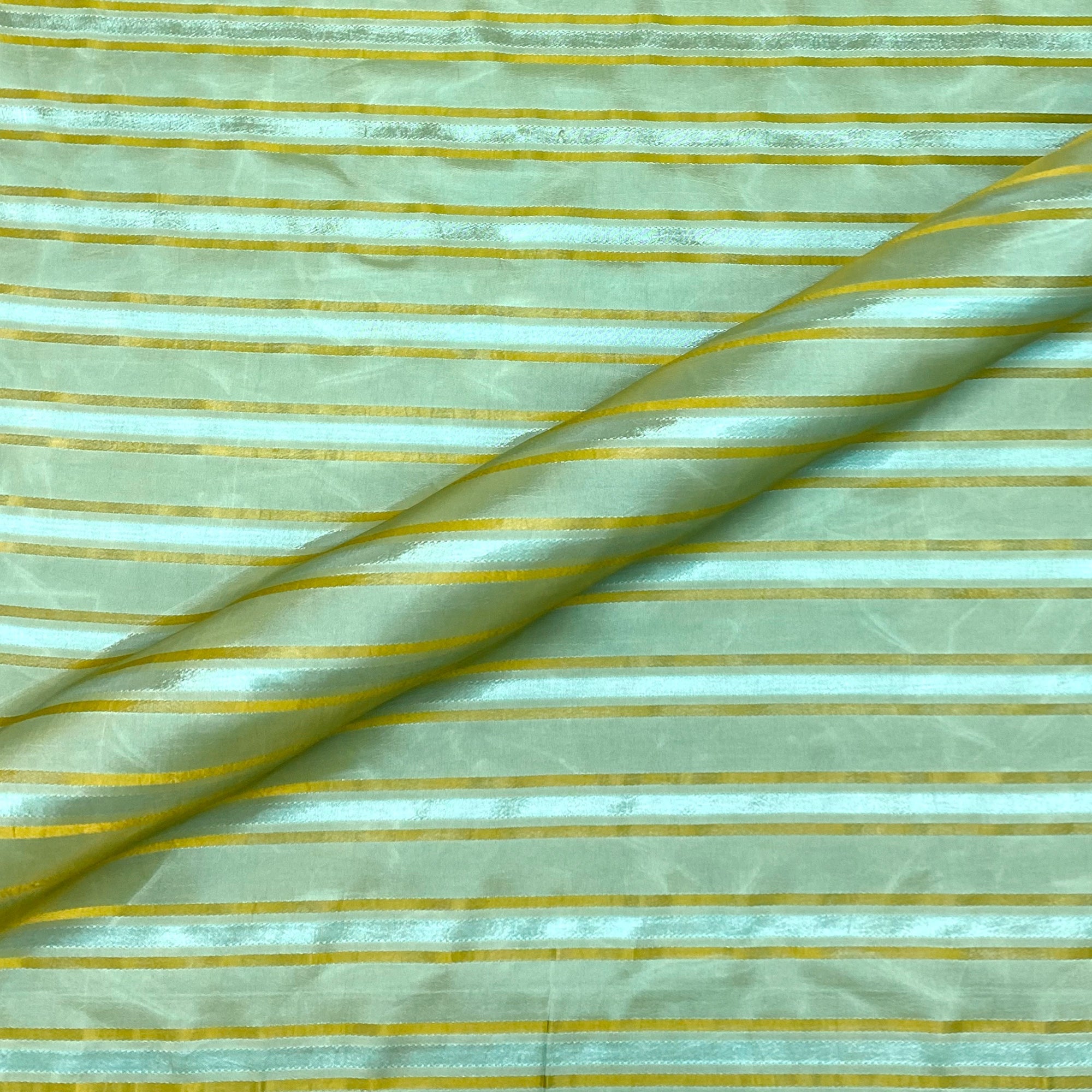 Ocean Green Striped Faux Silk Upholstery Fabric 58"