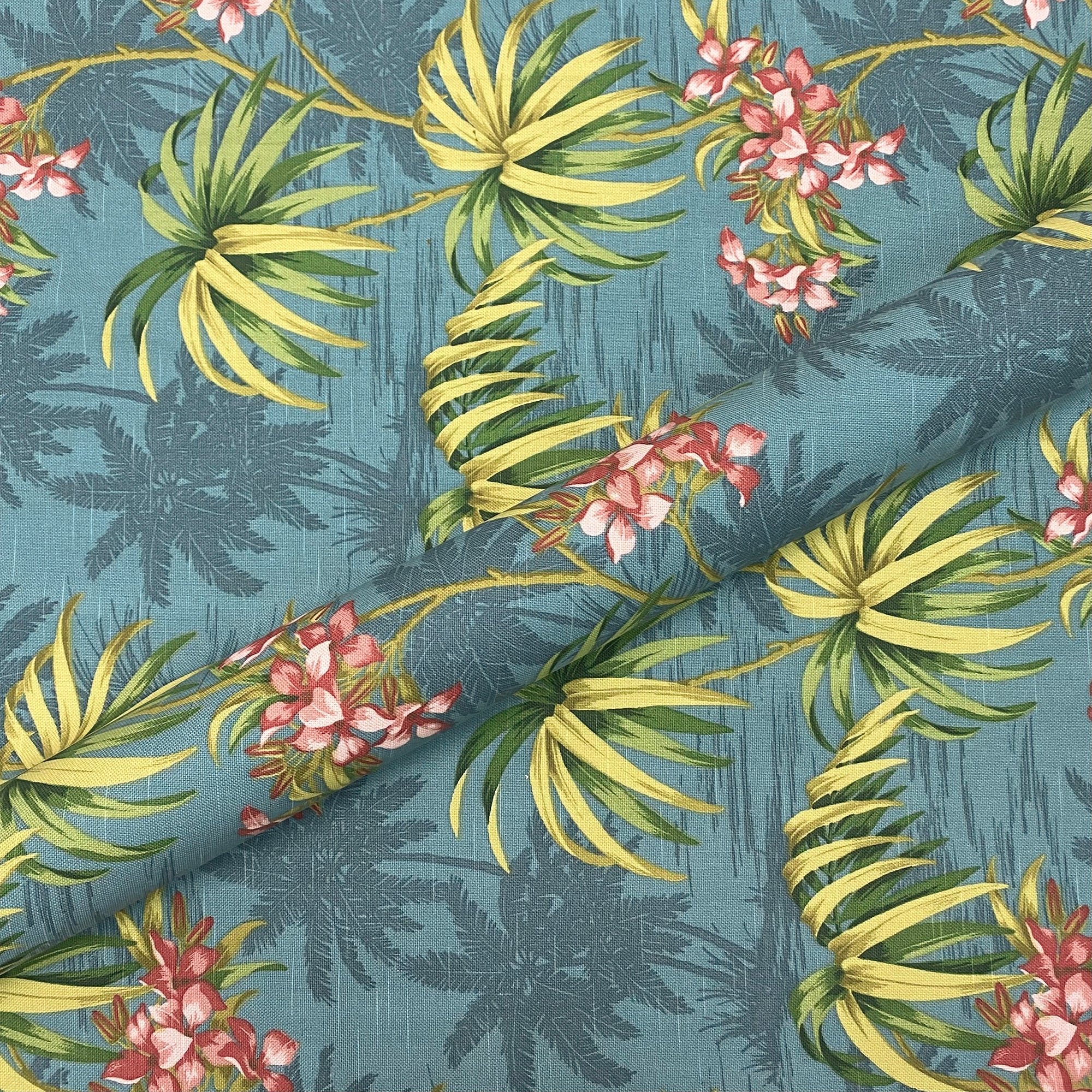 Azure Tropical Botanical Cotton Upholstery Fabric 54"
