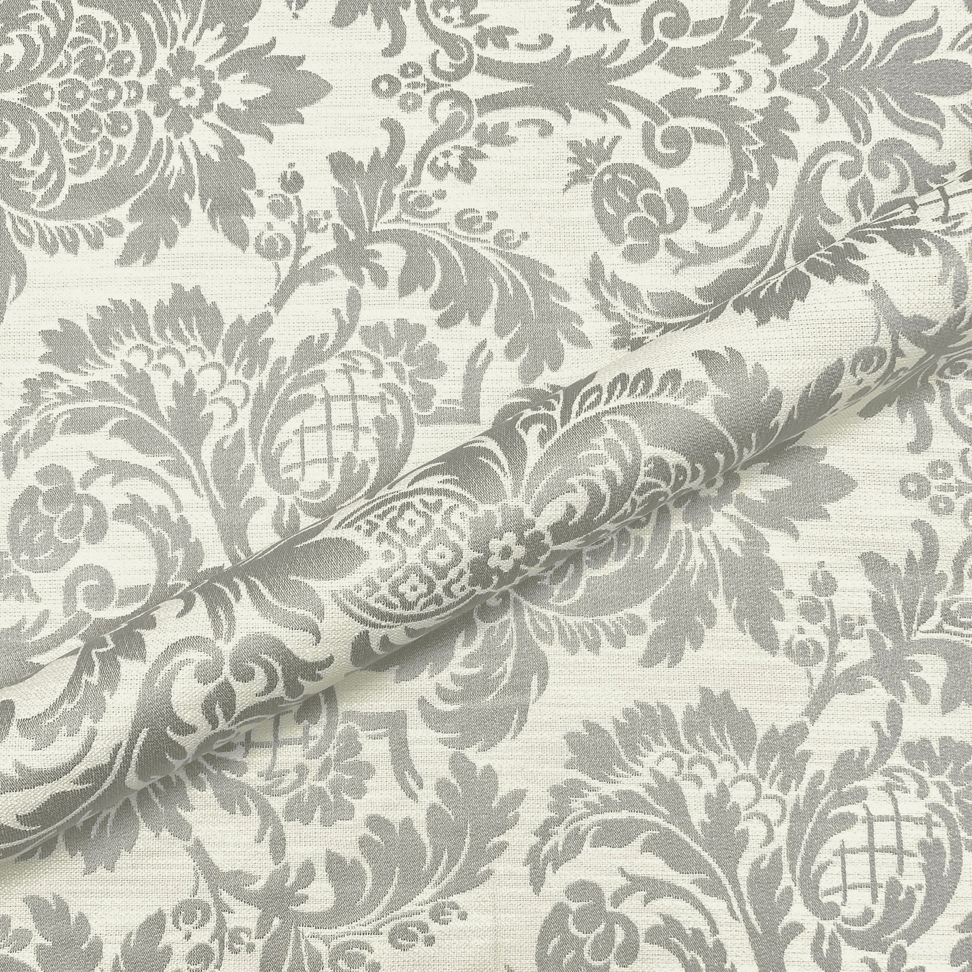 Silver Traditional Damask Upholstery Fabric 56"