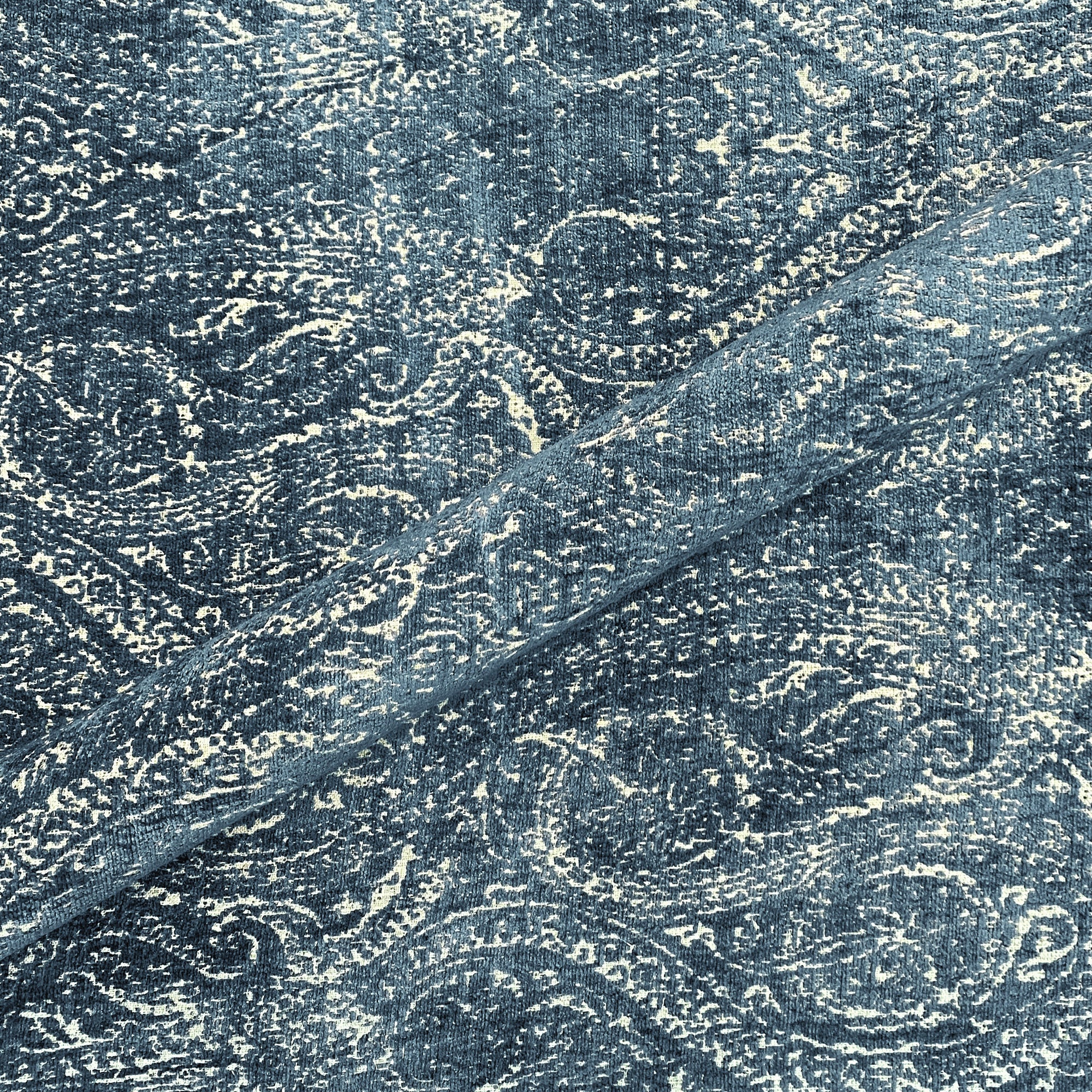 Aegean Blue Traditional Damask Upholstery Fabric 54"