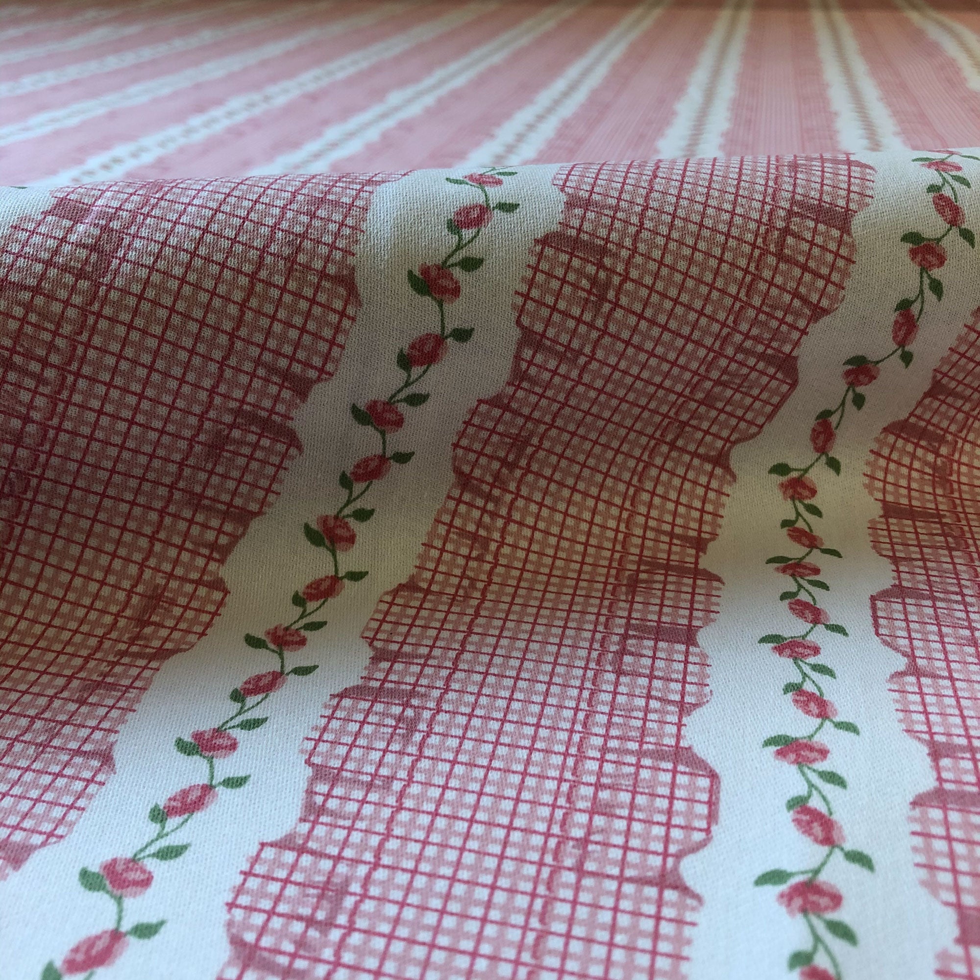 Blush Pink Farmhouse Floral Cotton Upholstery Fabric 54"