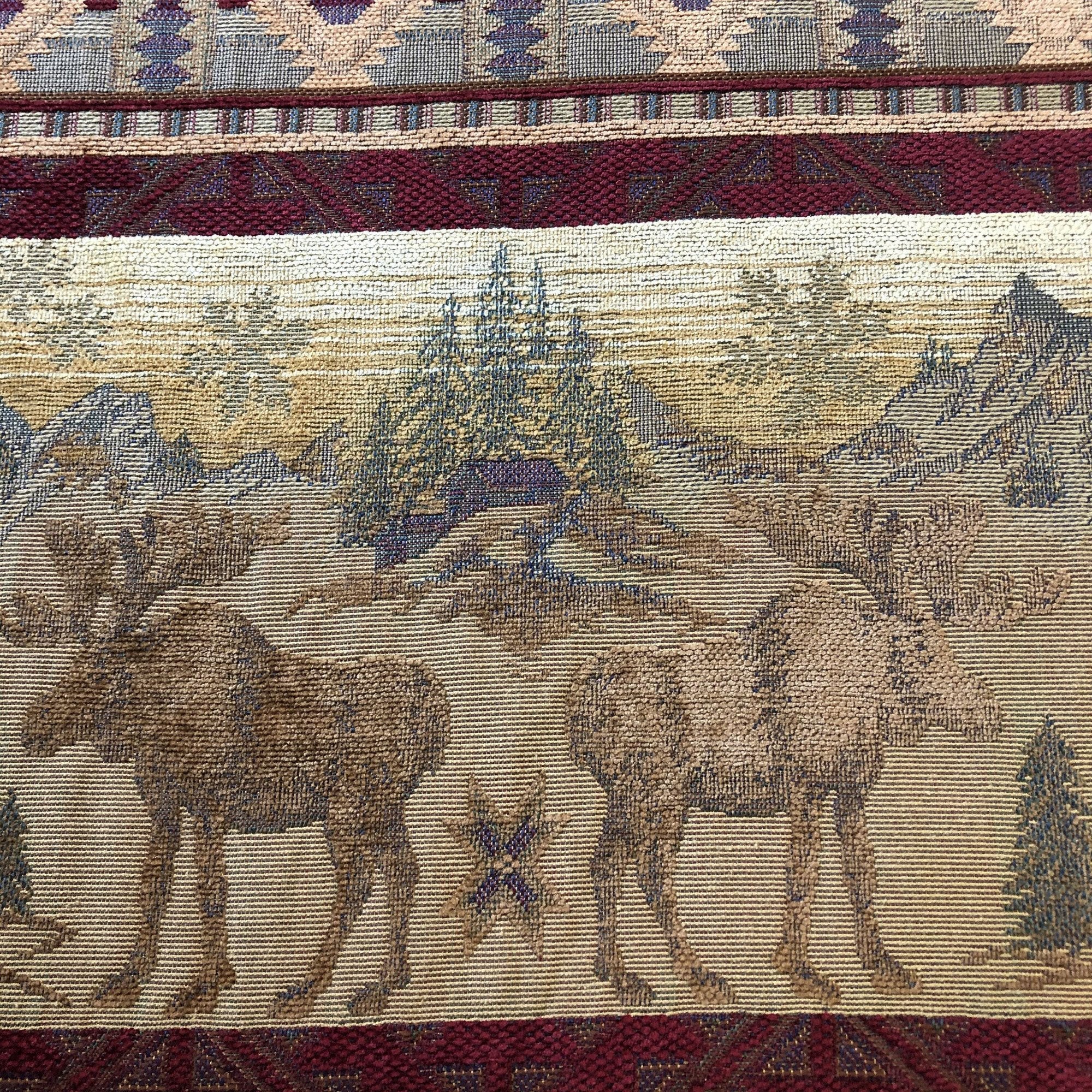 Maroon Log Cabin MooseJacquard Upholstery Fabric 54"