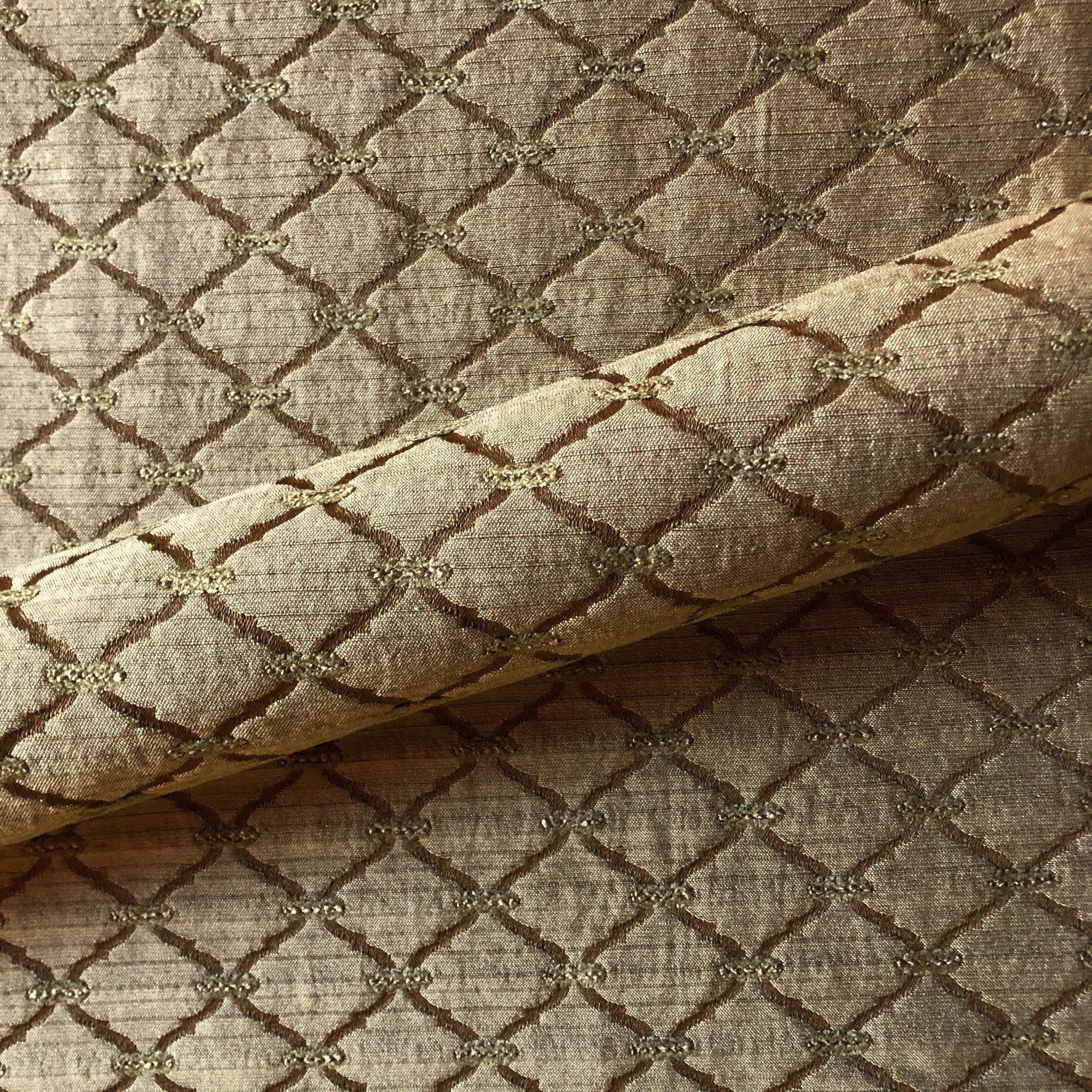 Golden Brown Southwestern Trellis Jacquard Upholstery Fabric 54"