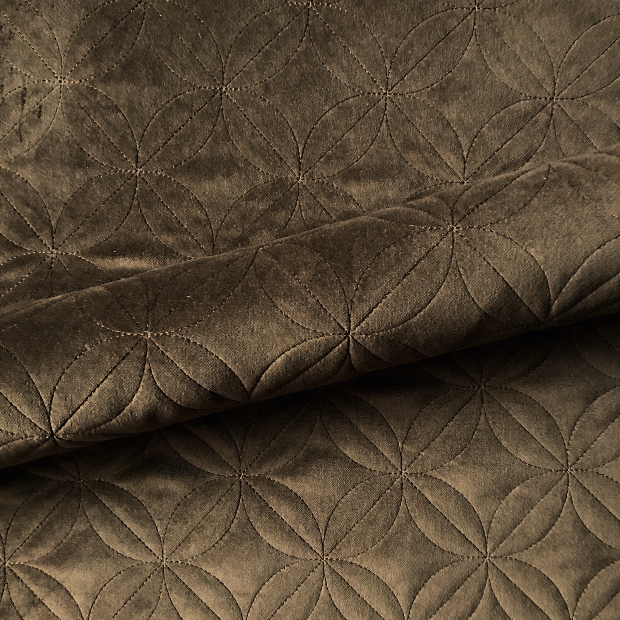 Chocolate Brown Double Wedding Ring Quilted Velvet Upholstery Fabric 54"