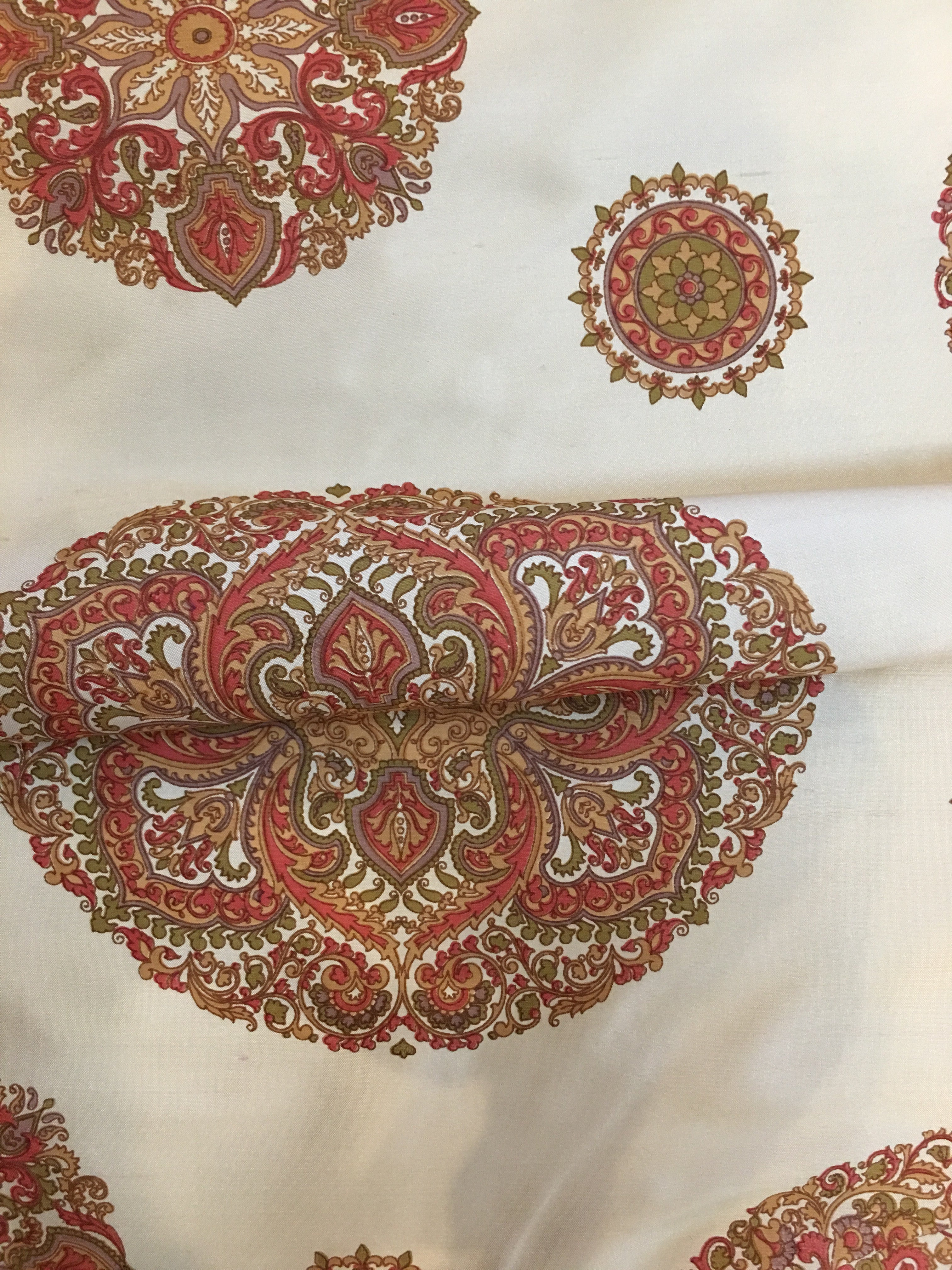 100% Silk Beige Moroccan Medallion Upholstery Fabric 54"