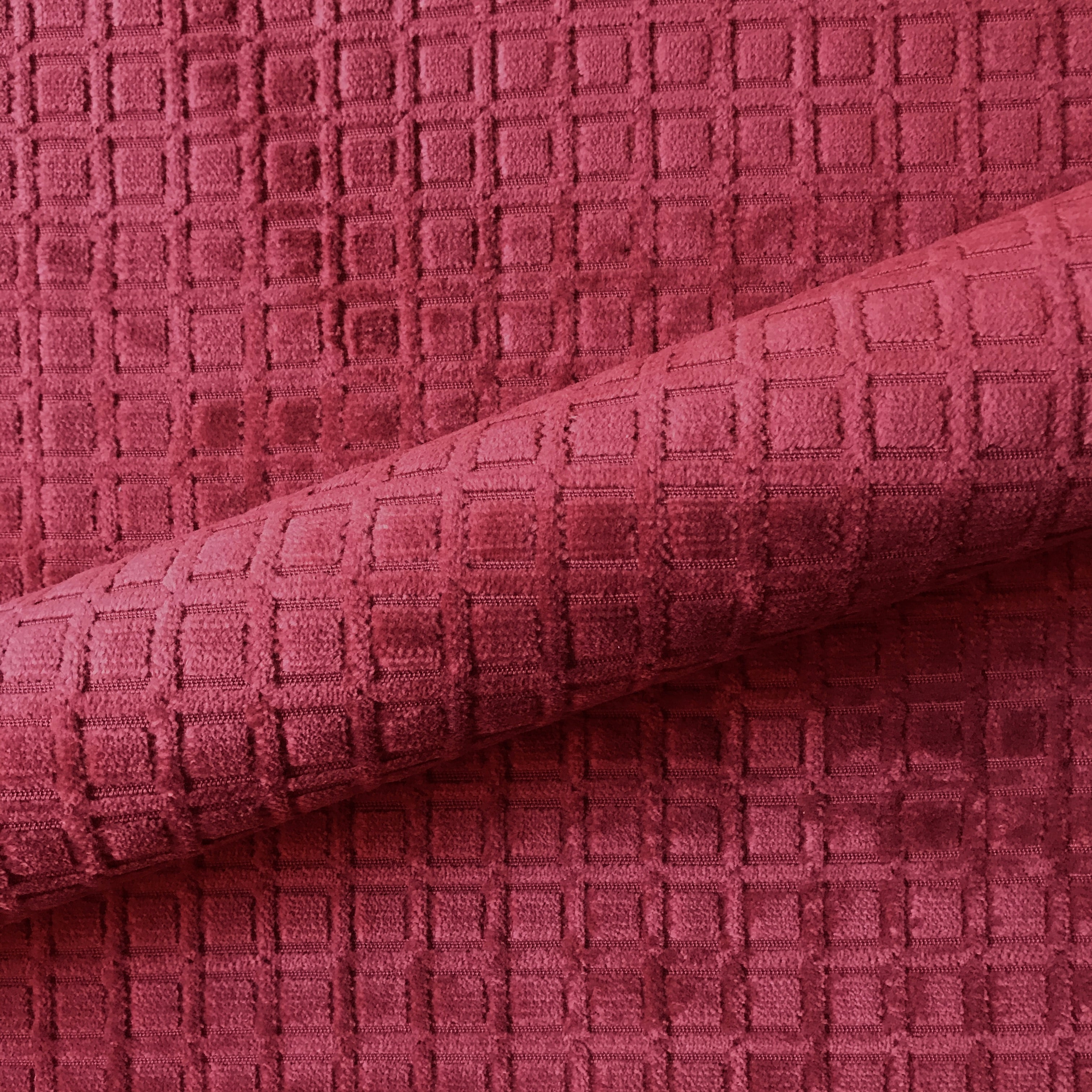 Red Traditional Geometric Check Velvet Upholstery Fabric 54"