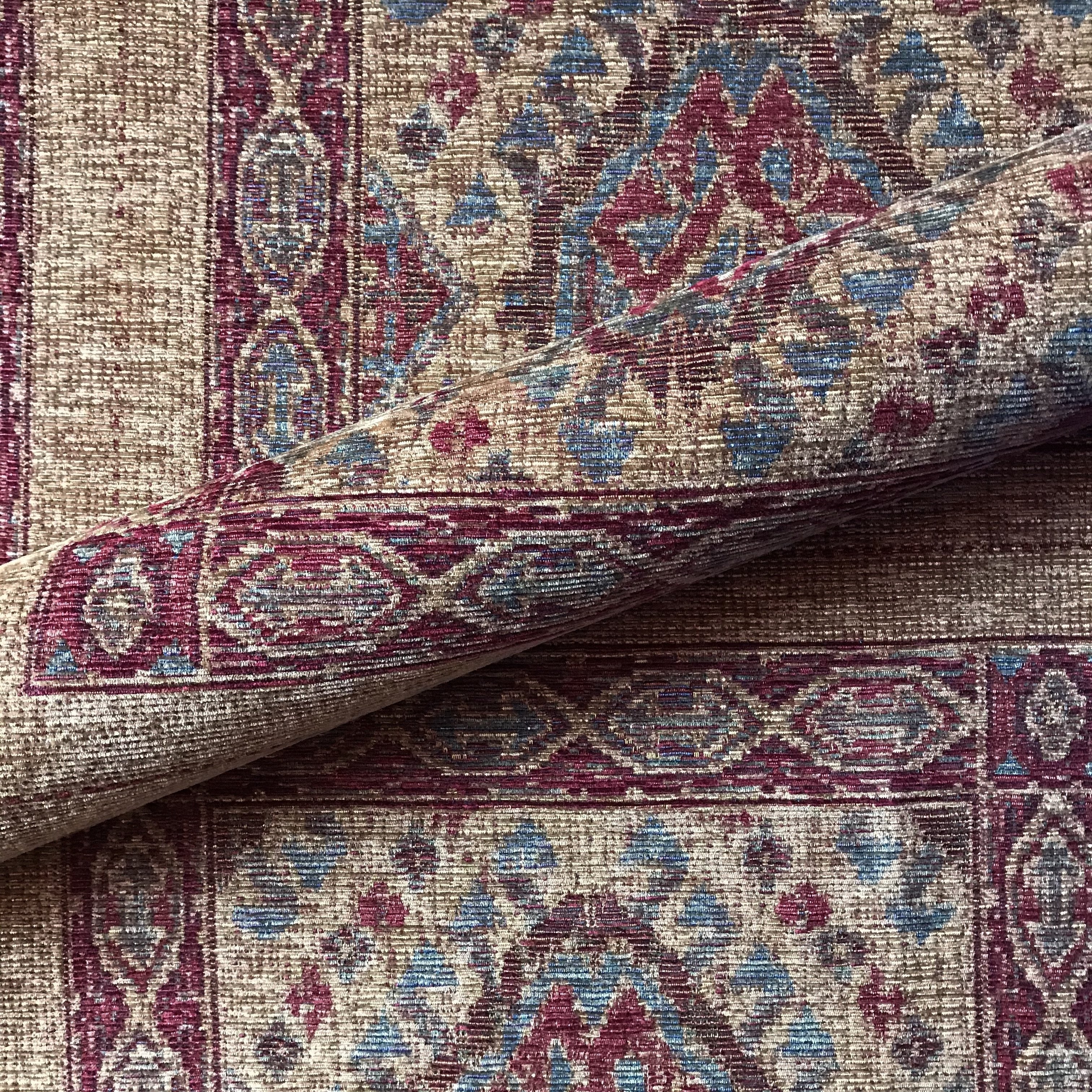 Tan/Maroon Bohemian Ikat Jacquard Tapestry Upholstery Fabric 56"
