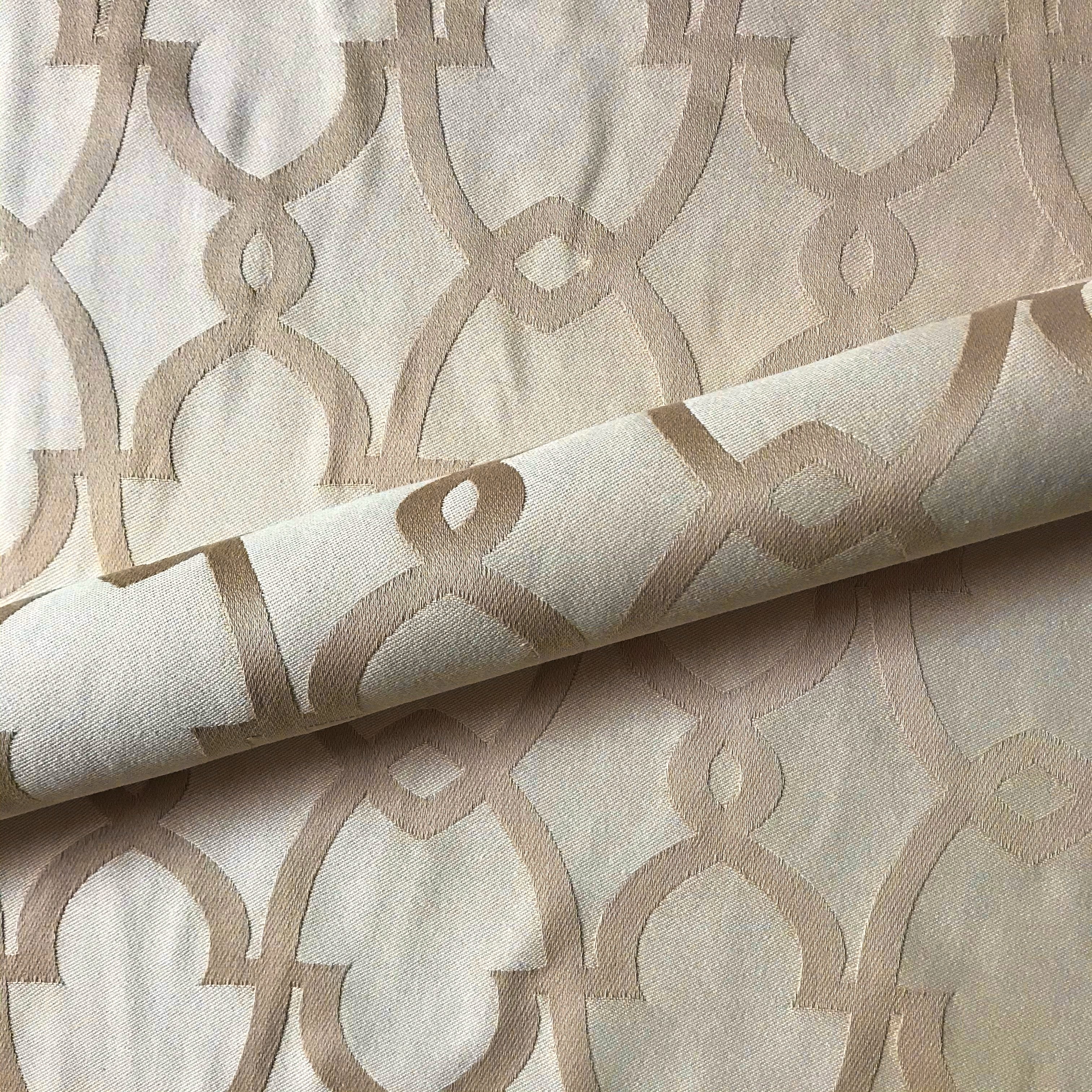 Reversible Beige and Ivory Glam Trellis Upholstery Fabric 54"