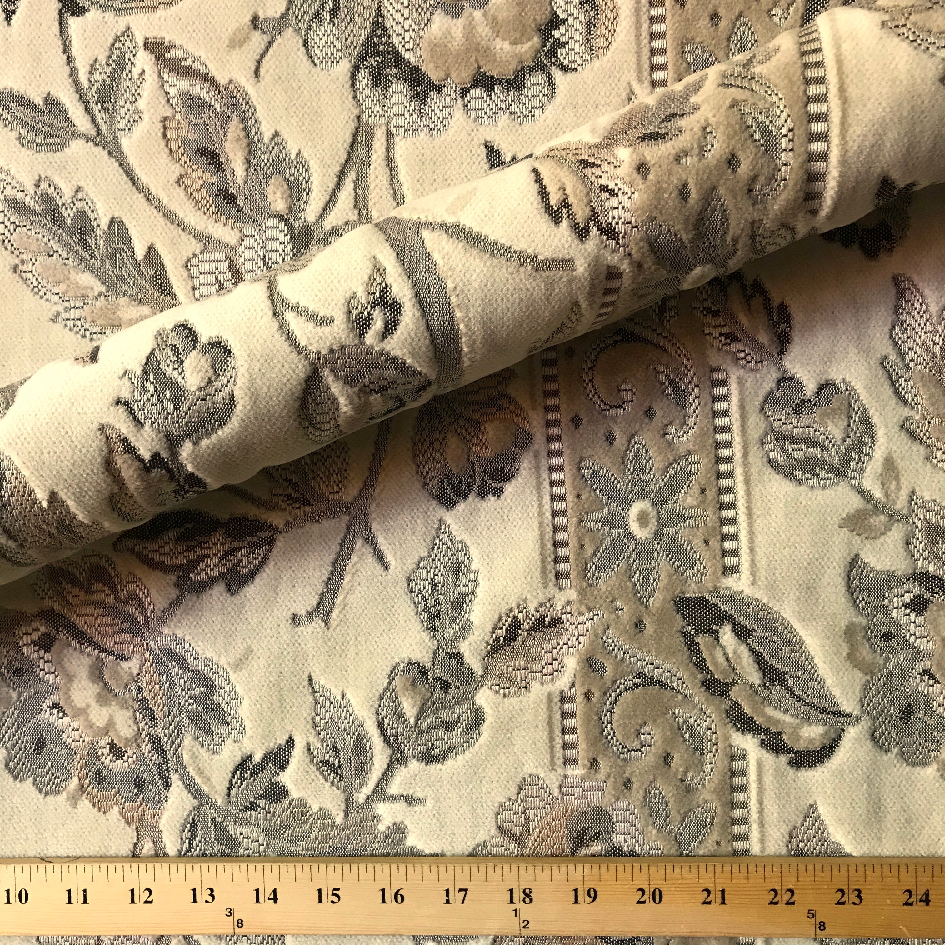 Neutral Cream Floral Embroidered Velvet Upholstery Fabric 55"