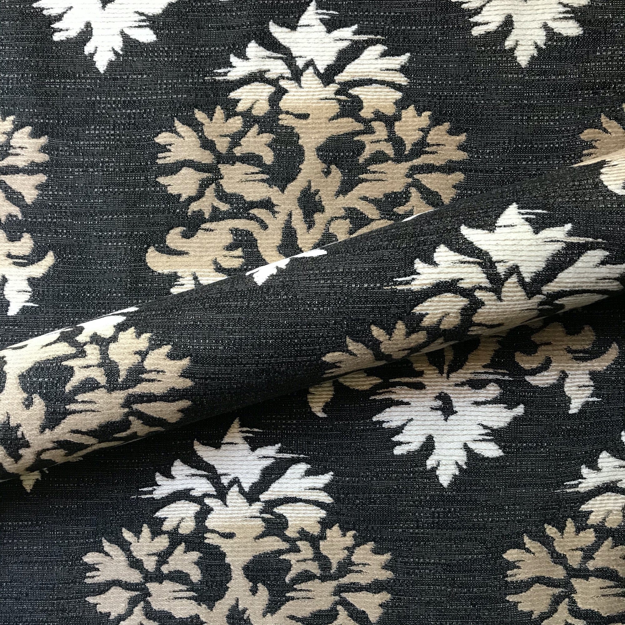 Charcoal and Tan Woven Modern Damask Upholstery Fabric 56"