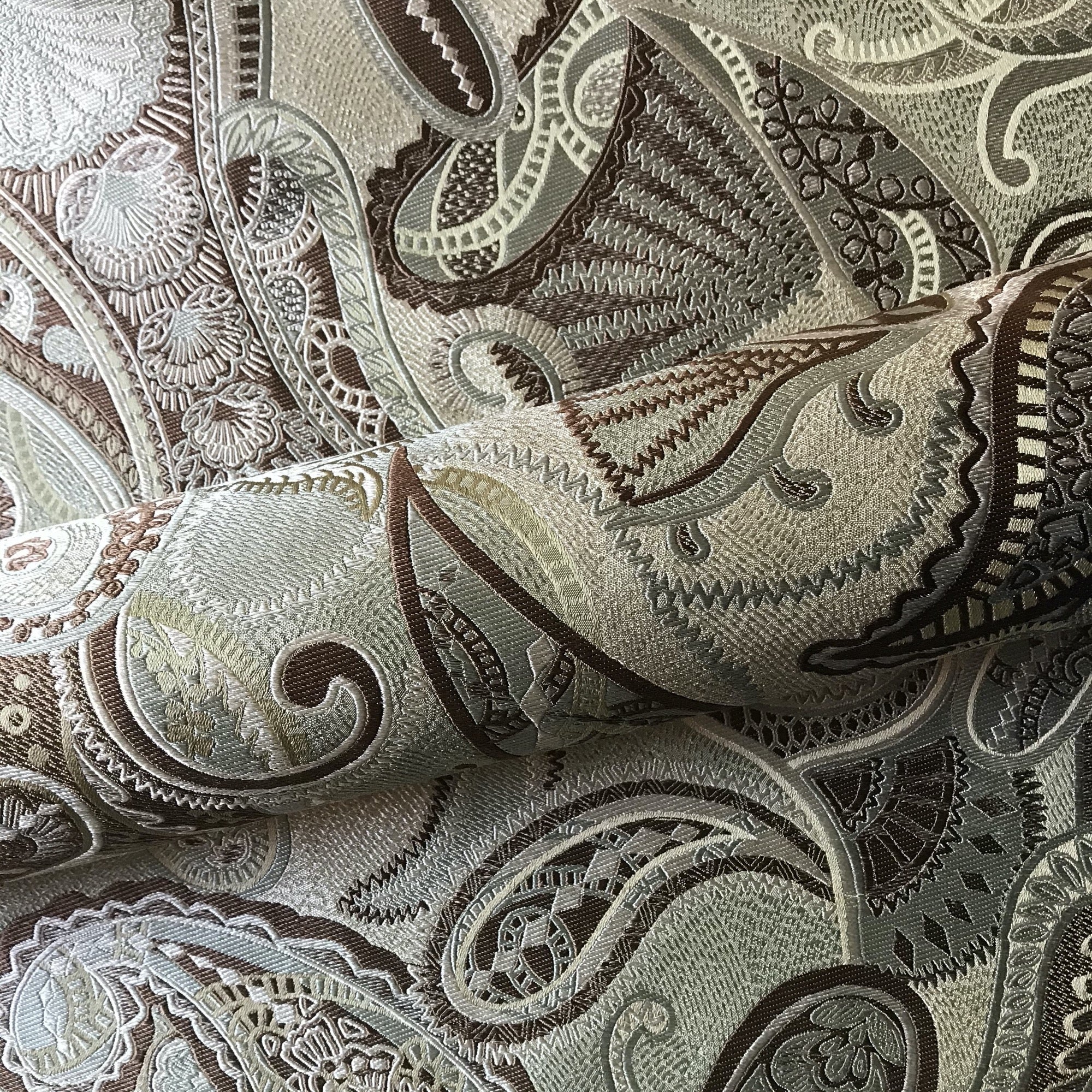 Sage Traditional Paisley Jacquard Upholstery Fabric 54"
